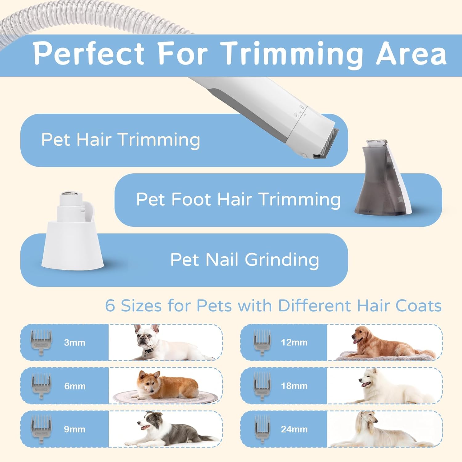 Dog Grooming Kit, Pet Grooming Vacuum with Pet Clipper Nail Grinder, Dog Hair Vacuum with 6 Pet Grooming Tools for Dogs Cats Shedding Grooming - Happypetzone.online - Image 4