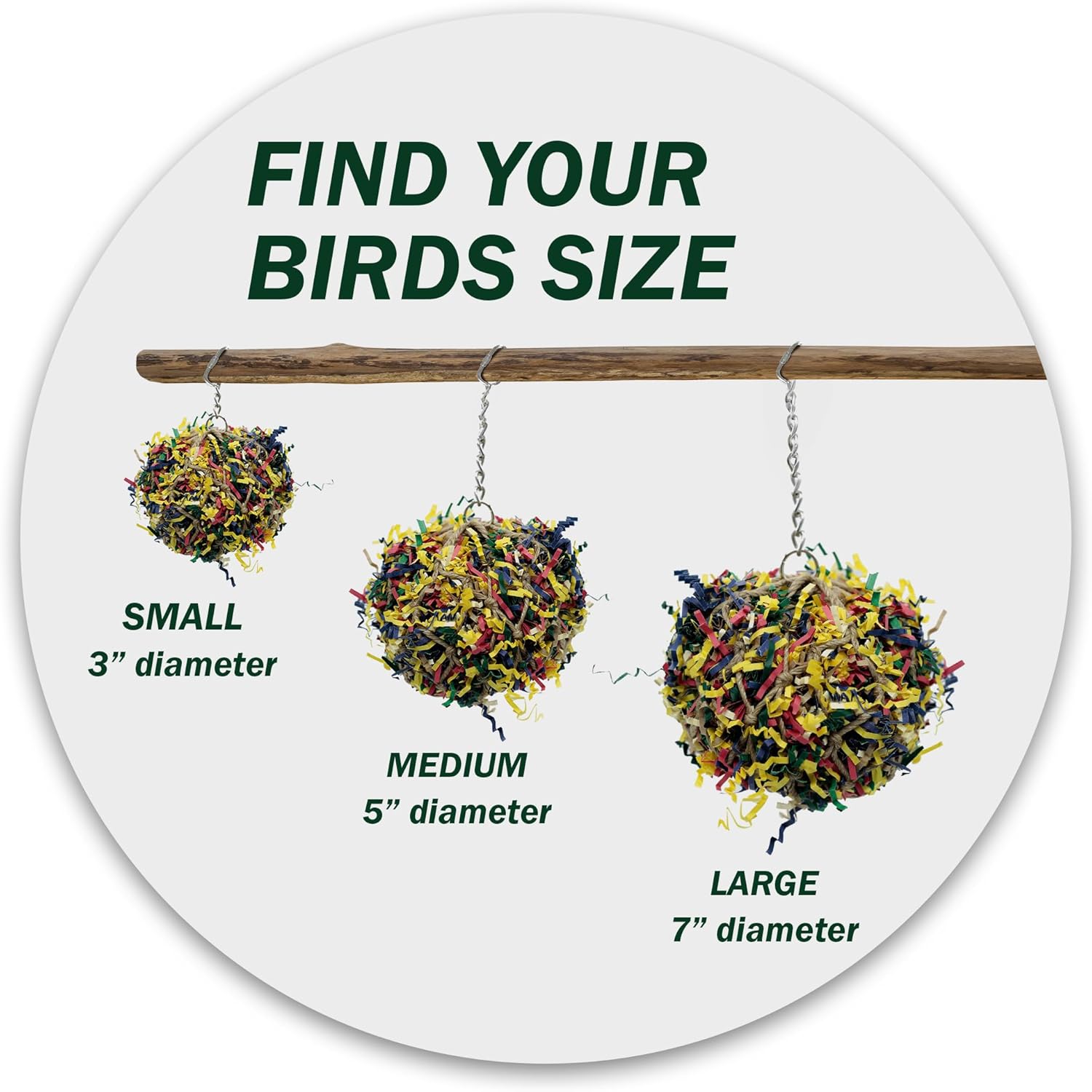 3” Super Shredder Ball Bird Toy - Fun Foraging Toys for Birds w/ Colorful Paper & Wooden Treasures - Easy to Hang Shredding Toys for Birds - Bird Shredding Toys for Cockatiels, Parrots & More - Happypetzone.online - Image 4