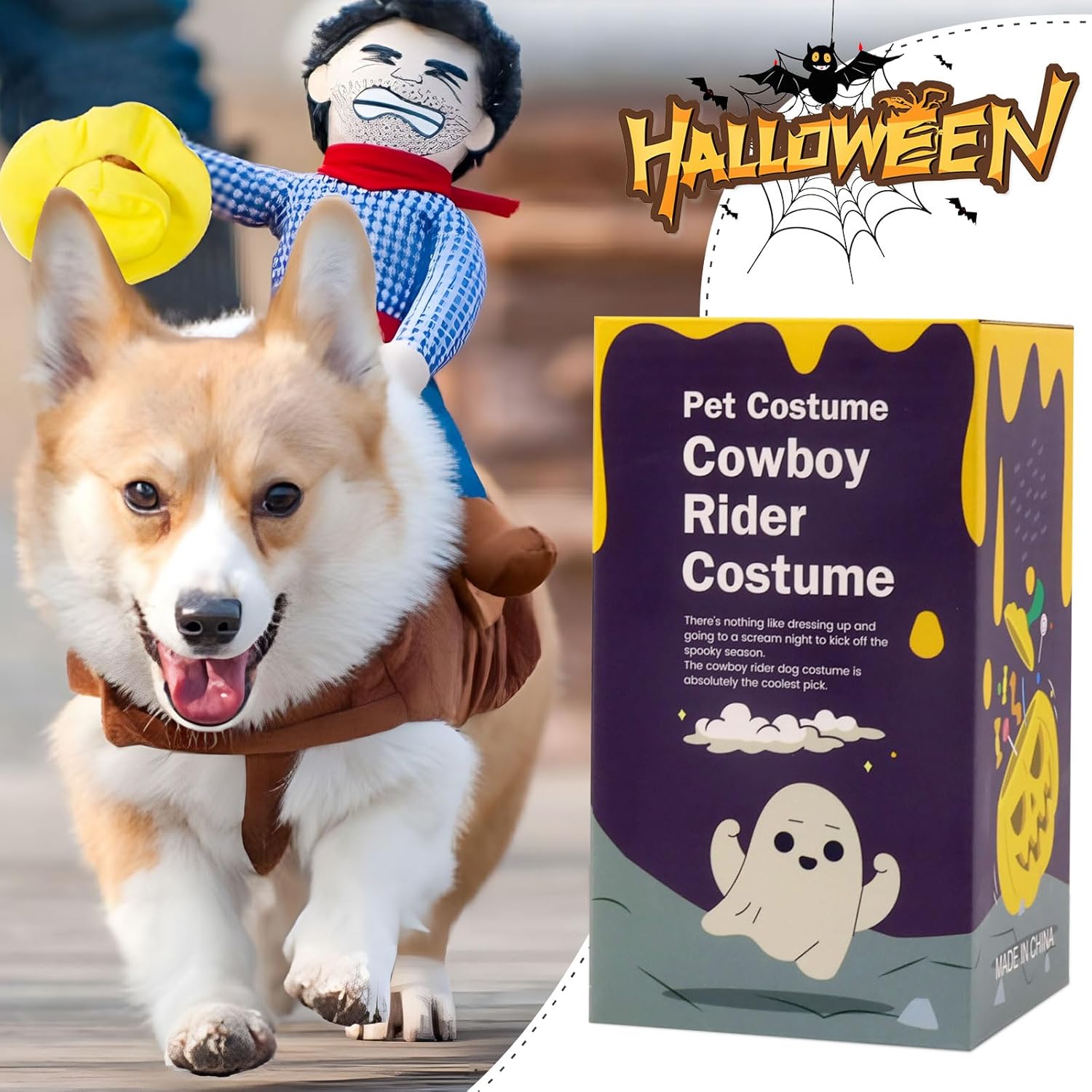 NACOCO Cowboy Rider Dog Costume for Dogs Clothes Knight Style with Doll and Hat for Halloween Day Pet Costume (S) - Happypetzone.online - Image 5