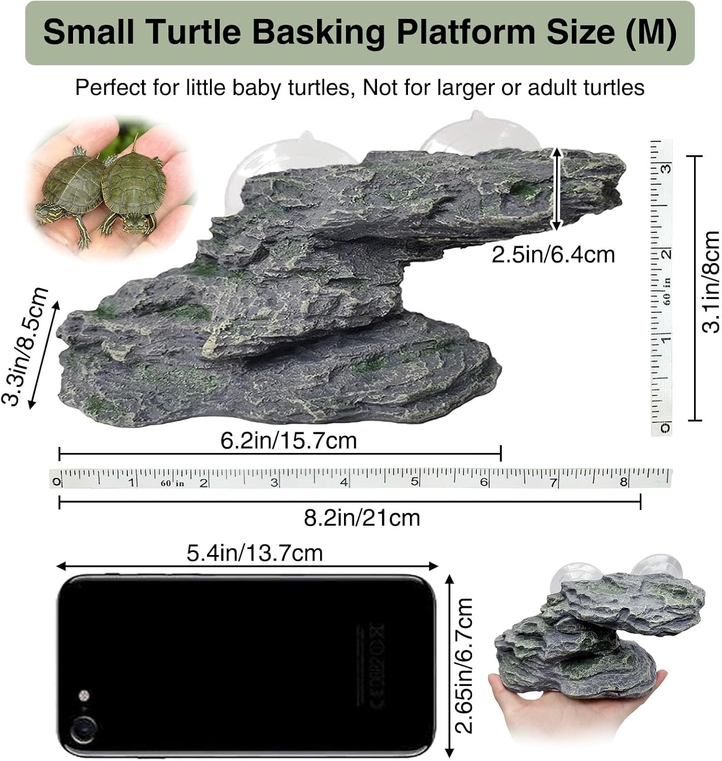 kathson Turtle Basking Platform Baby Tortoise Climbing Ramp Shale Reptiles Dock Resting Terrace Stone Aquarium Ornament Rock Landscaping Decoration for Frogs Newts (Medium Size:8.2”Lx3.3”Wx3.1”H) - Happypetzone.online - Image 2