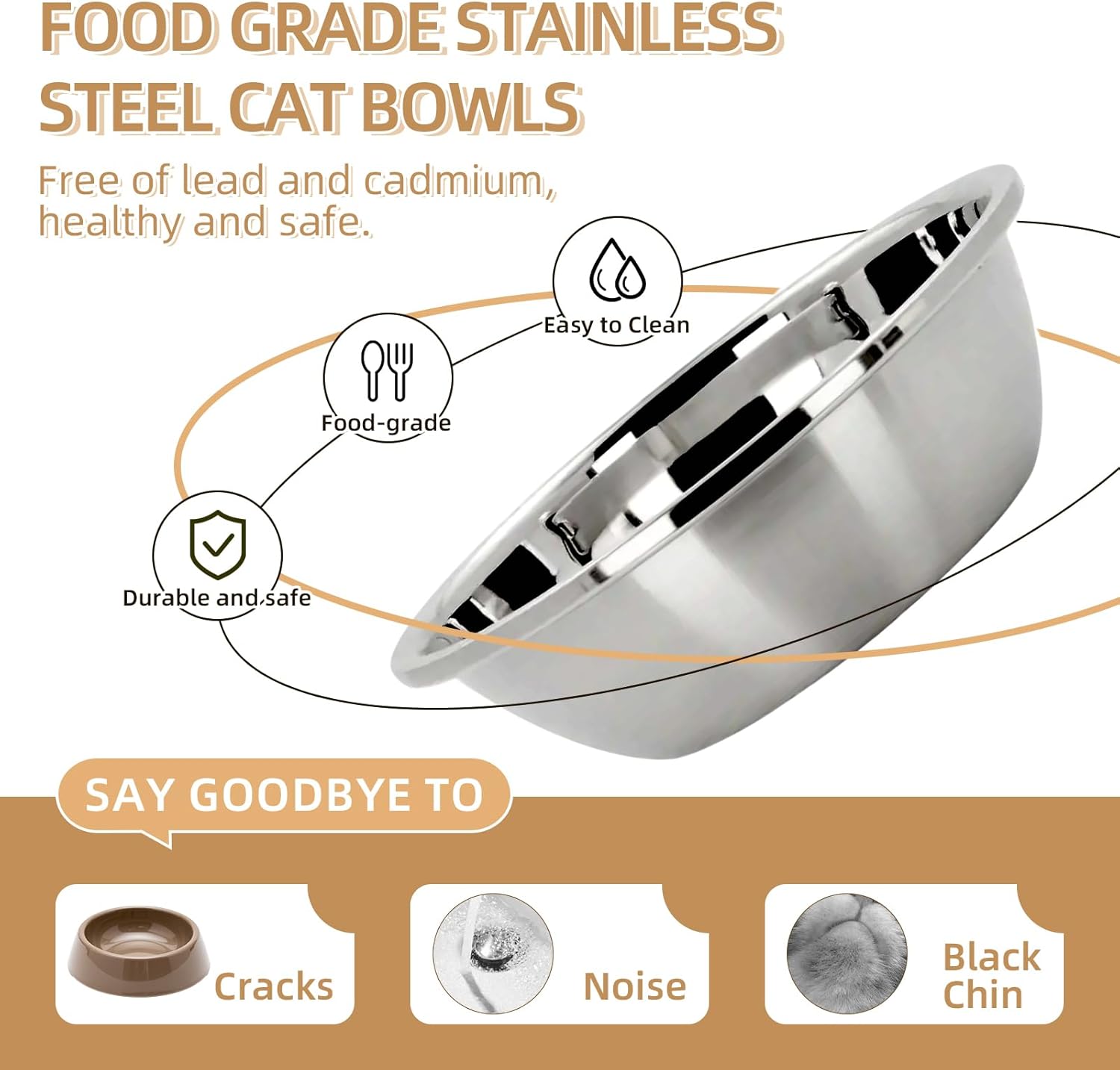 Elevated Cat Bowl, Raised Cat Food and Water Bowl Set for Indoor Cats, Splash Proof with 2 Stainless Steel Pet Food Bowls for Cats and Puppies, Whisker Fatigue and Dishwasher Safe - White - Happypetzone.online - Image 4