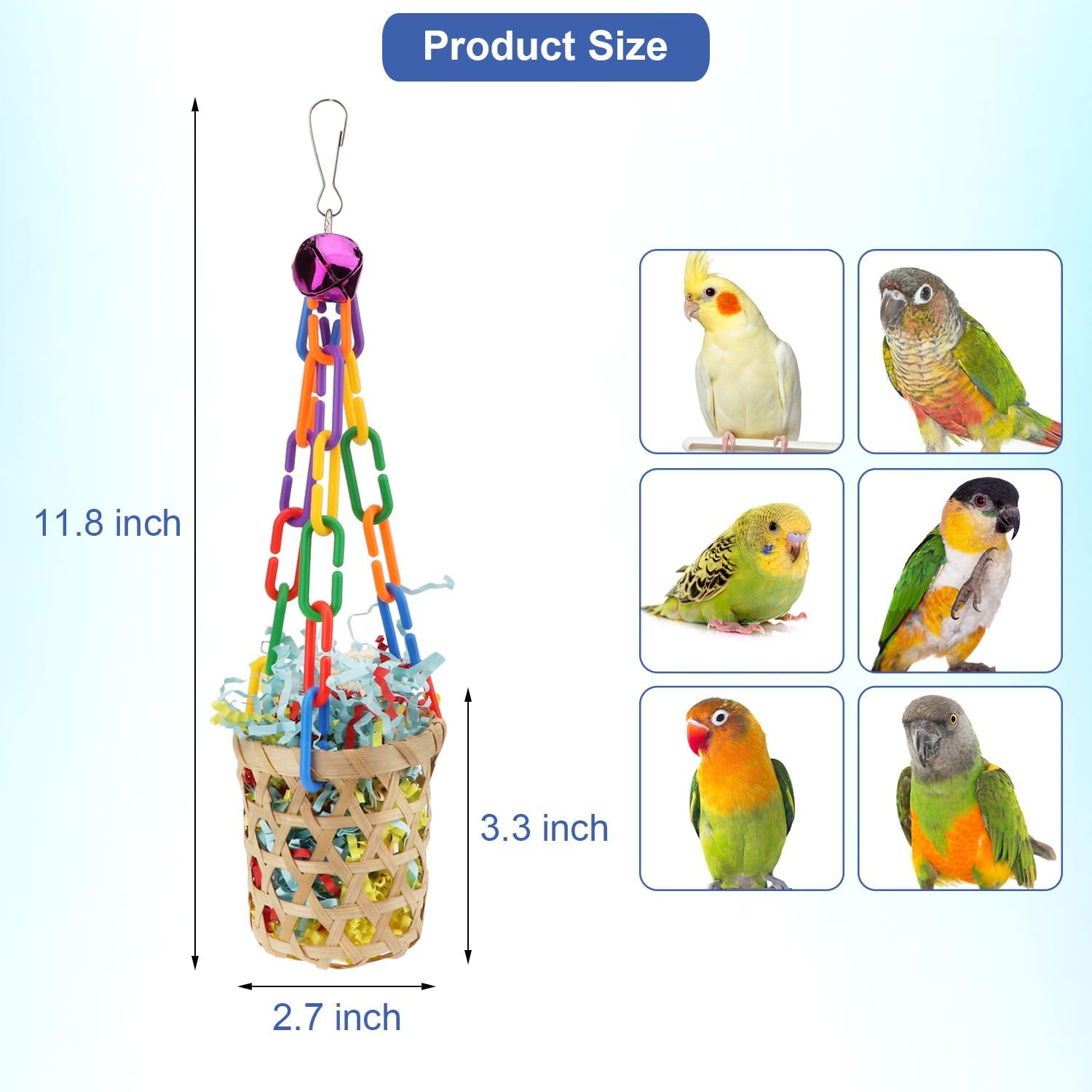 Wontee Bird Toys Colorful Shredding Crinkles Foraging Toys Natural Sola Ball for Parrots Cockatiels Conures Parakeets Budgies Senegal (Bamboo Basket (1 Pack)) - Happypetzone.online - Image 4
