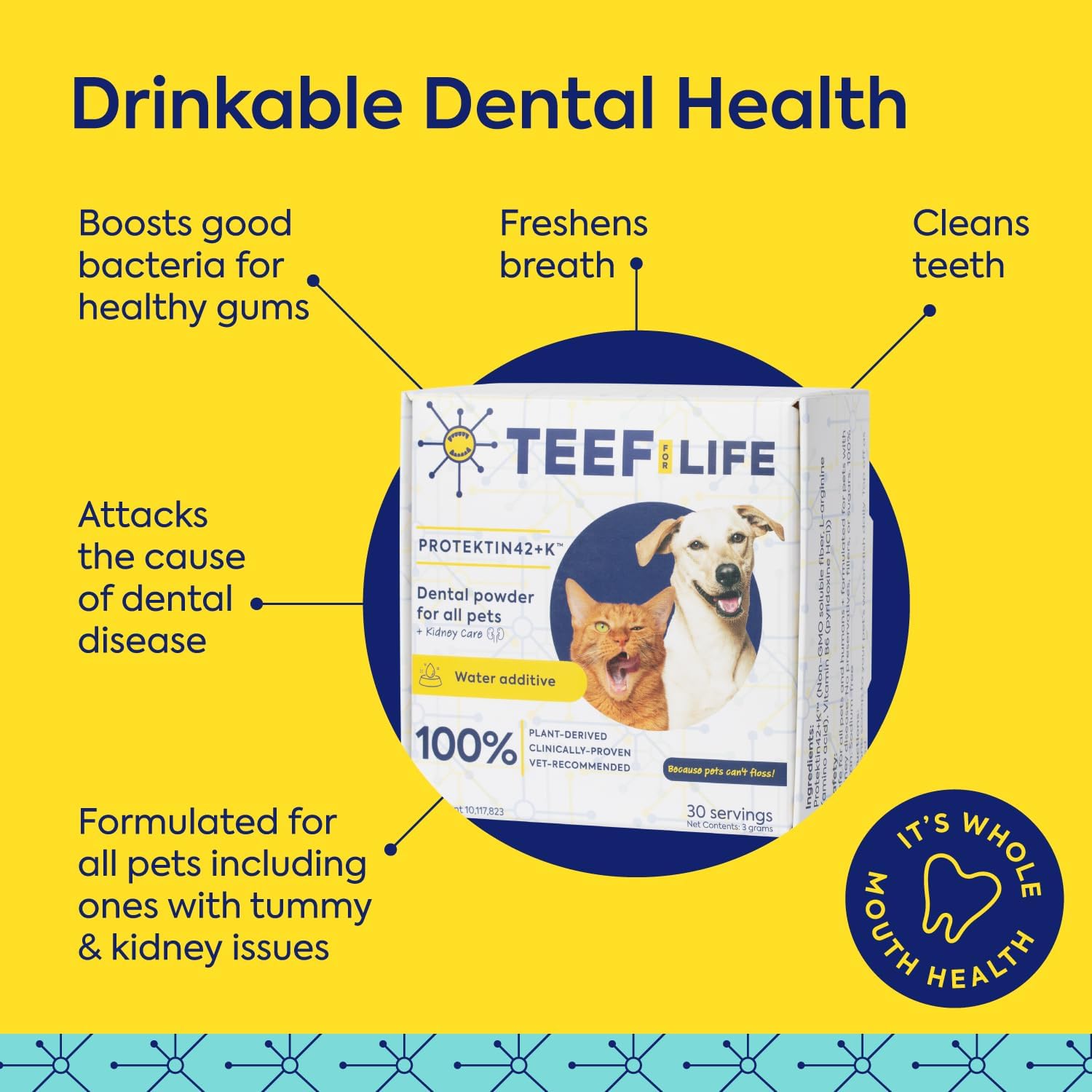 Teef For Life Protektin42+K Plant-Derived Daily Dental Care for All Pets (Sodium-Free), Prebiotic Dental Powder, Naturally Fights Plaque and Tartar, Kit with 90 Servings - Happypetzone.online - Image 3