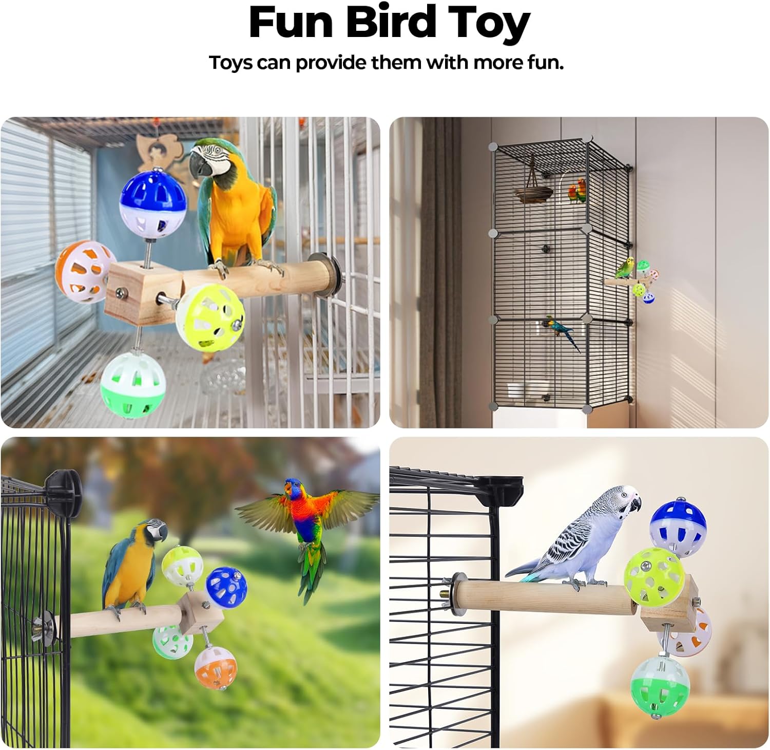 Bird Stand Perch Toy with Rotating Balls, Bird Toys for Parakeets, Ideal for Parakeets, Cockatiels & Lovebirds (NOT for Too Small BIRDCAGES - Avoid Unwanted Returns)(1PCS) - Happypetzone.online - Image 4