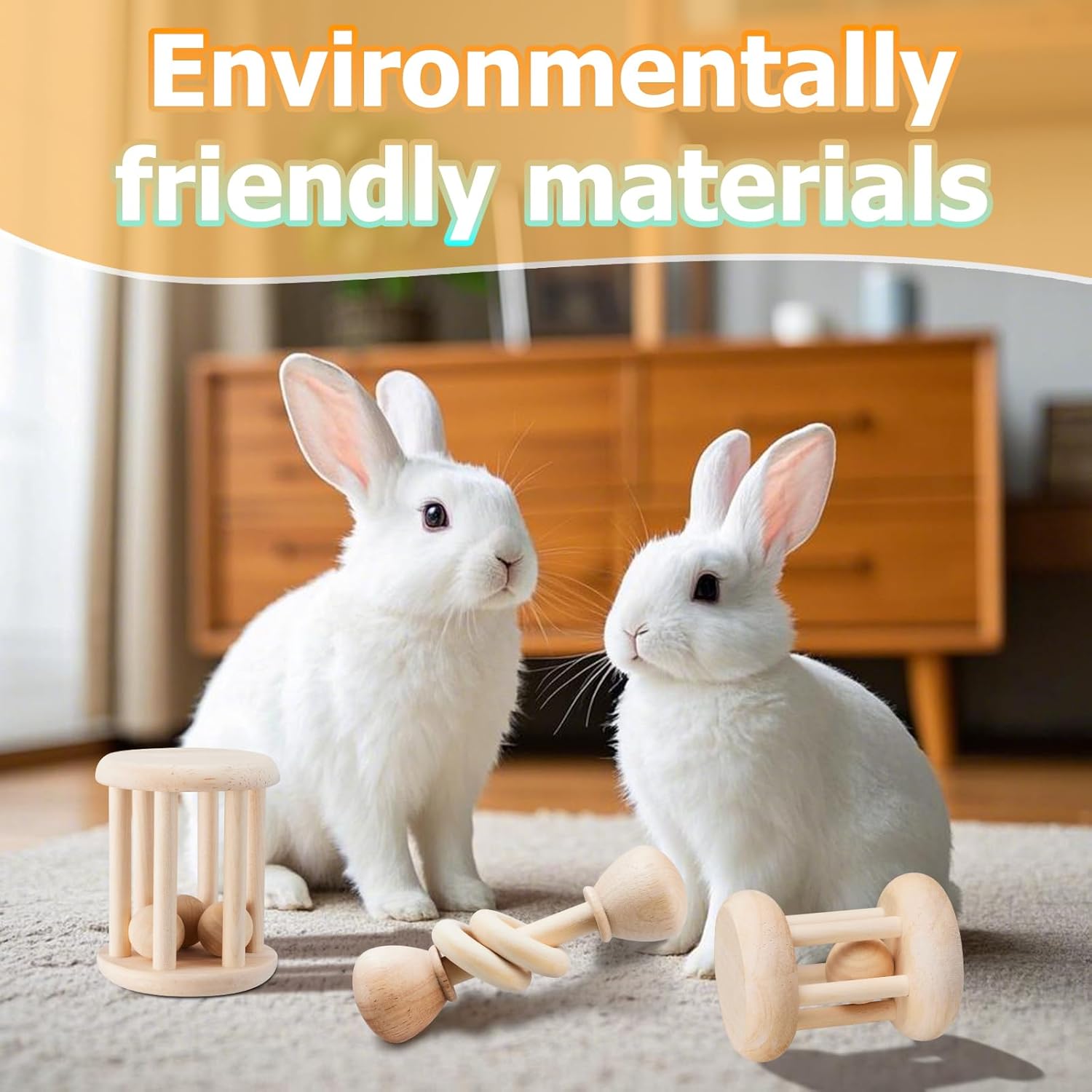 AOWPFVV 3 Pcs Natural Wooden Bunny Toys, Safe Rabbit Toys for Guinea Pig Chinchillas Hamsters Small Animals Playing Teeth Grinding Indoor Outdoor - Happypetzone.online - Image 4