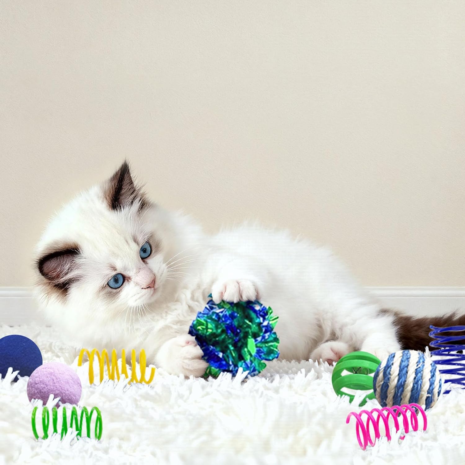 AGYM Cat Toys for Indoor Cats, 35 Packs Interactive Cat Toys Set with Colorful Springs, Mouse Cat Toy, Crinkle, Sisal, Pompom and Color Bell Balls for Kittens - Happypetzone.online - Image 4