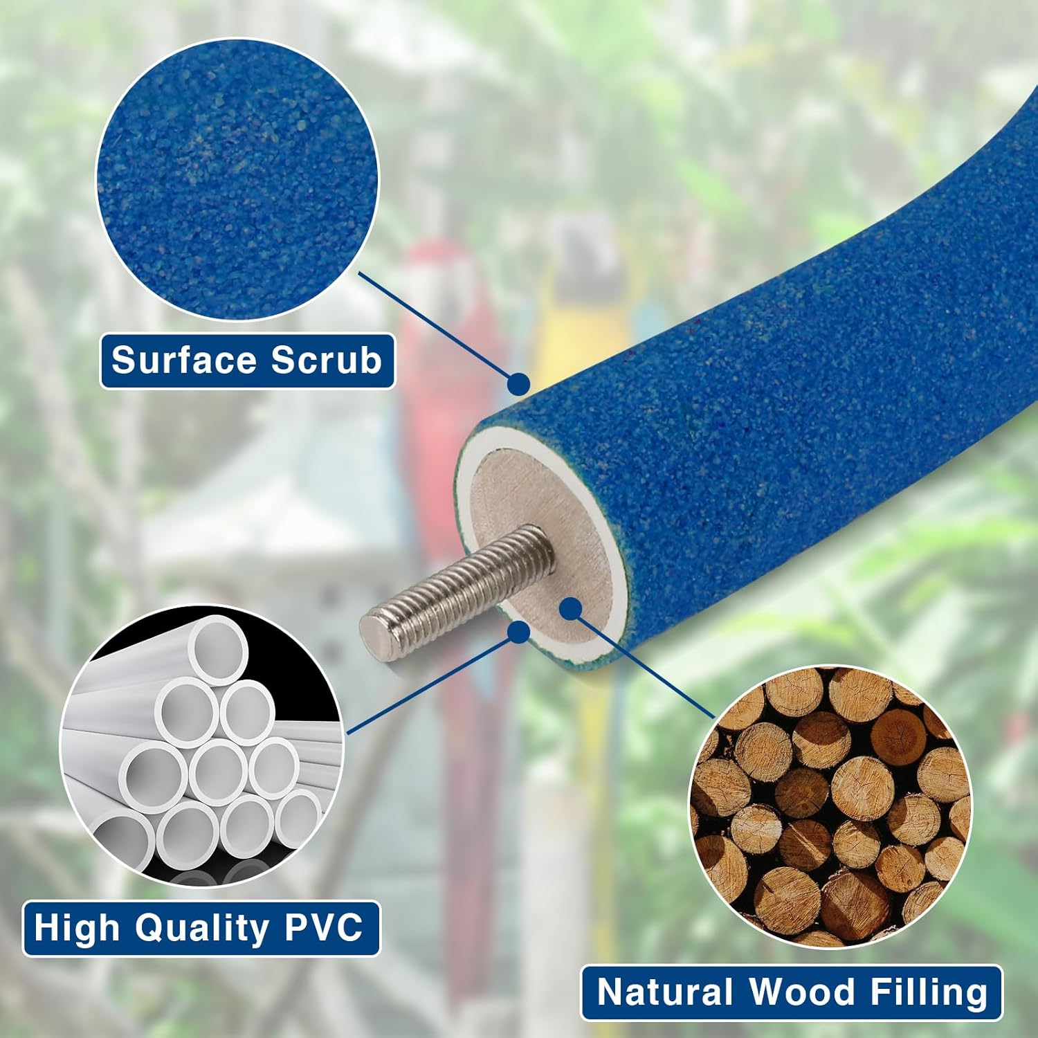 RYPET Parrot Perch Rough-surfaced - Quartz Sands Bird Cage Perches for Medium to Large Bird, U Shape Large - Happypetzone.online - Image 4