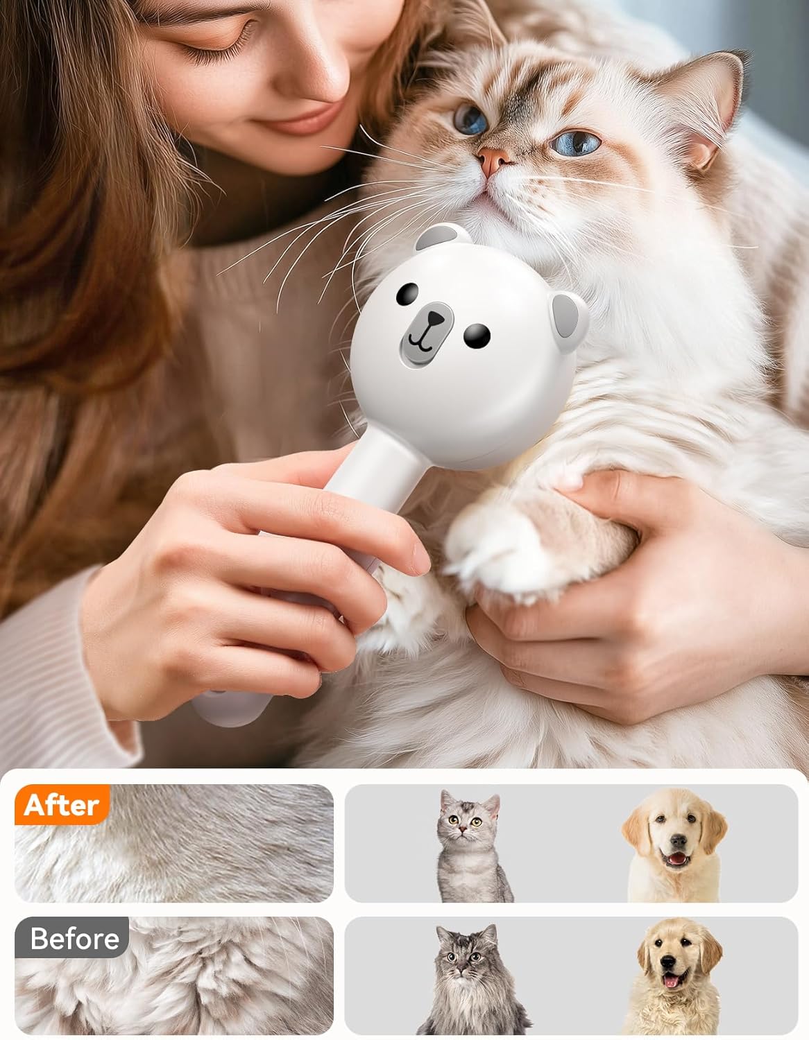 Cat Steam Brush, Brushes for Indoor Cats with Release Button, Dual Speed Spray USB Rechargeable Grooming Supplies, Cat Brush for Shedding Suitable for All Long-haired and Short-haired Pets - Happypetzone.online - Image 5