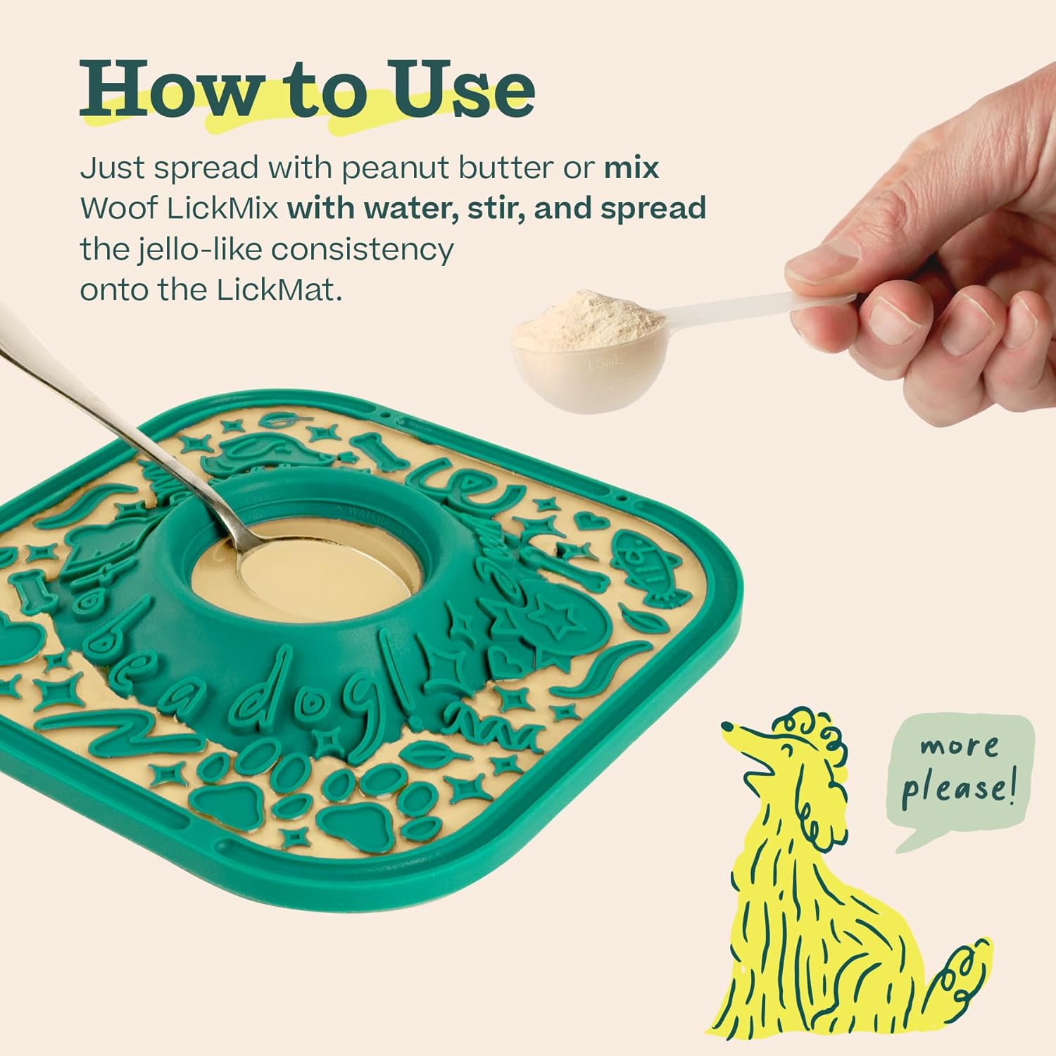 WOOF LickMat - Easy-to-Clean Lick Mat for Dogs - Slow Feeder Mat with Non-Slip Design - BPA-Free Silicone Lick Mat - Interactive Dog Toys - Green - Happypetzone.online - Image 5