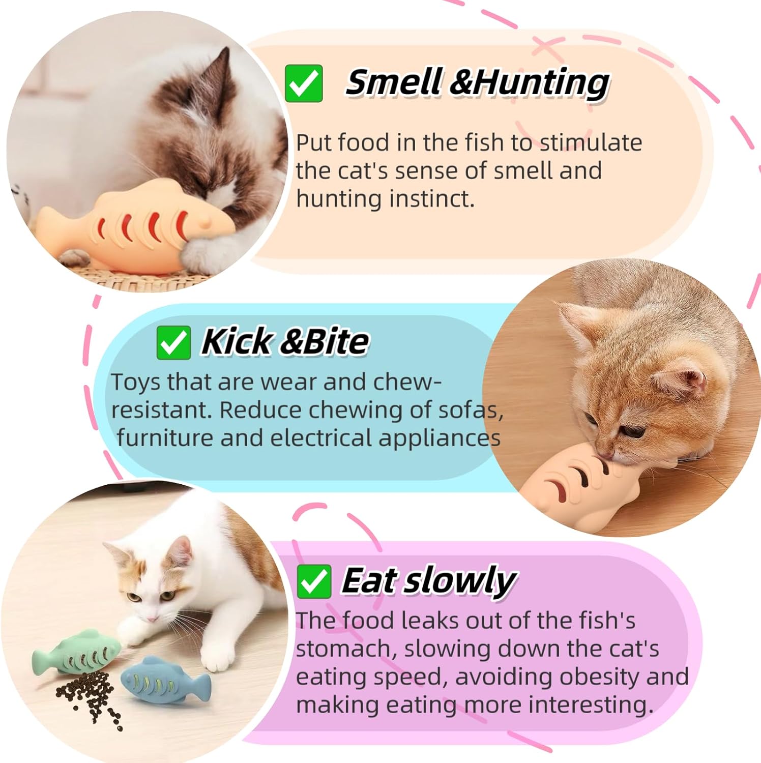 2Pcs Silicone Cat Toys, Multi-Functional Treat Dispenser, Interactive Feeder Toy for Indoor Cats, Food Puzzle Kitten Toys, Pet Training Toy with Catnip Ball (Pink&Green/Blue) - Happypetzone.online - Image 4