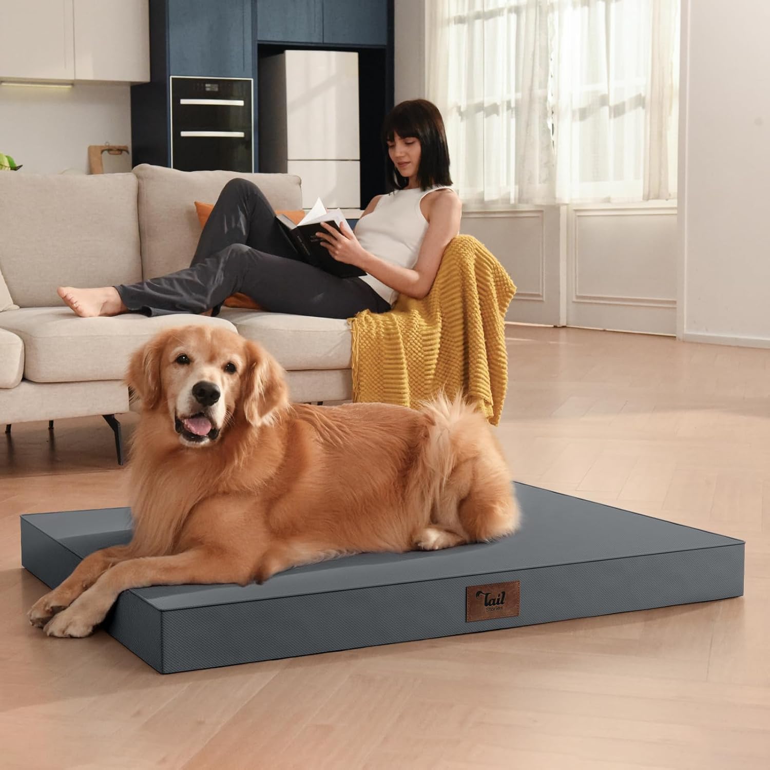 Outdoor Orthopedic Dog Bed, Waterproof Dog Bed for Large Dogs 36x27 Inch, Egg Crate Foam Pet Mat with Washable Removable Oxford Cooling Cover, Grey - Happypetzone.online - Image 5
