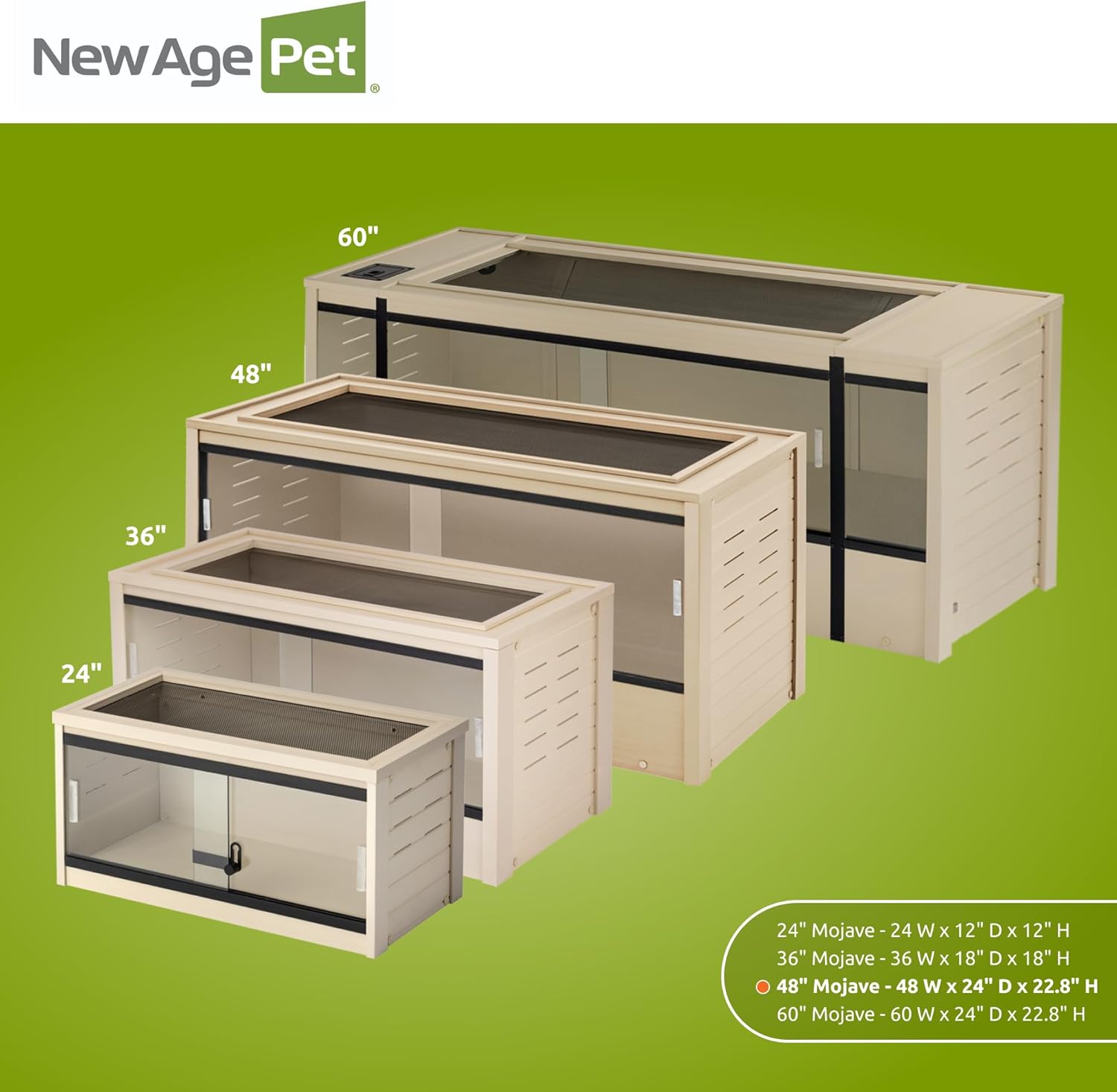 New Age Pet ECOFLEX 48" Wide Large Reptile Habitat, Mojave Lounge for Snakes, Tortoises & Lizards in Maple, Black & Grey, Easy Assembly, Sliding Glass Doors & Mesh Top - Happypetzone.online - Image 8