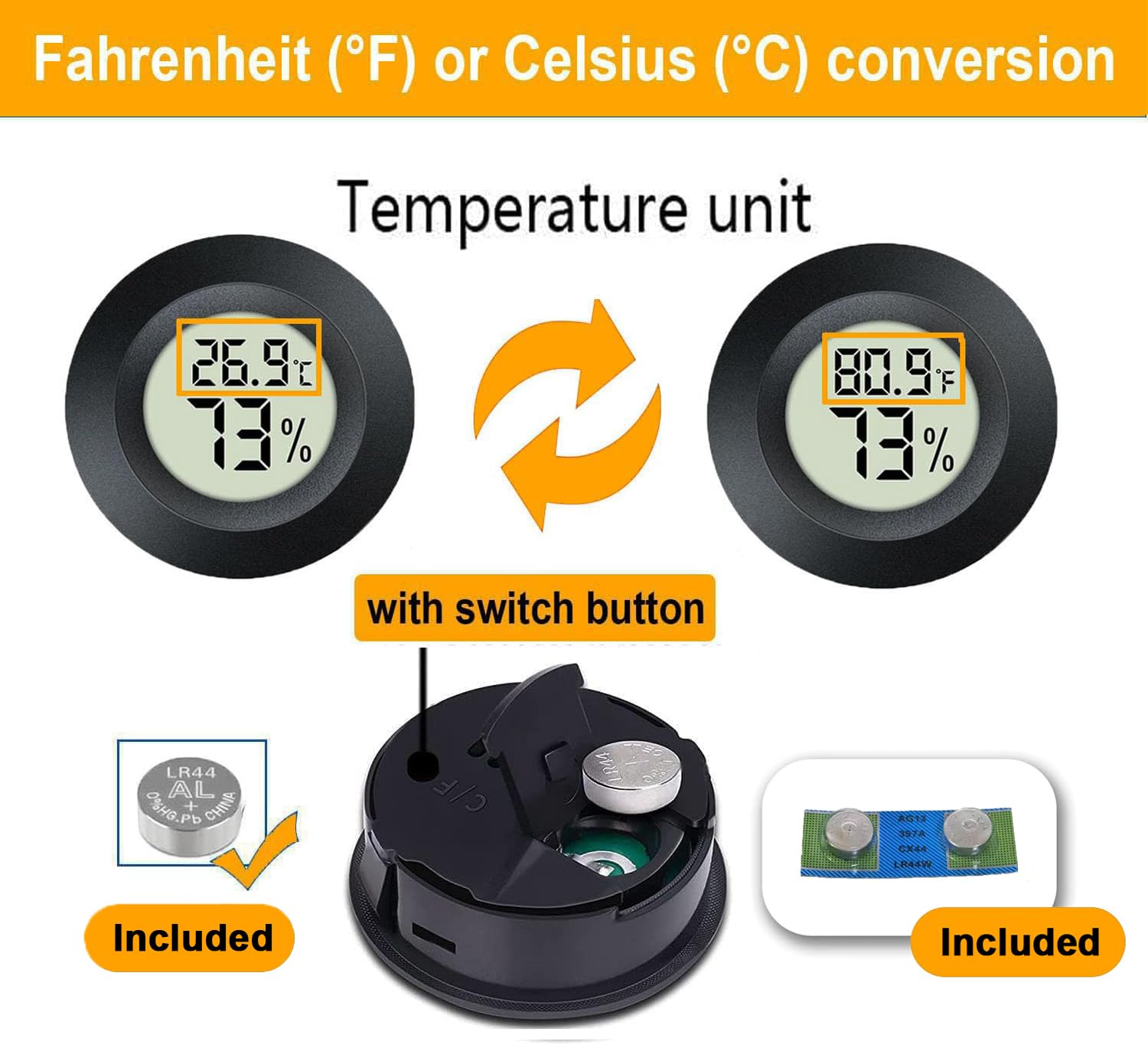 JEDEW 2 Pack Hygrometer Thermometer Digital Humidity Meter Indoor/Outdoor Humidity Monitor Reptile Thermo-Hygrometer for Greenhouse Humidors Terrarium Jars, Fahrenheit (℉) /Celsius(℃) (2) - Happypetzone.online - Image 4