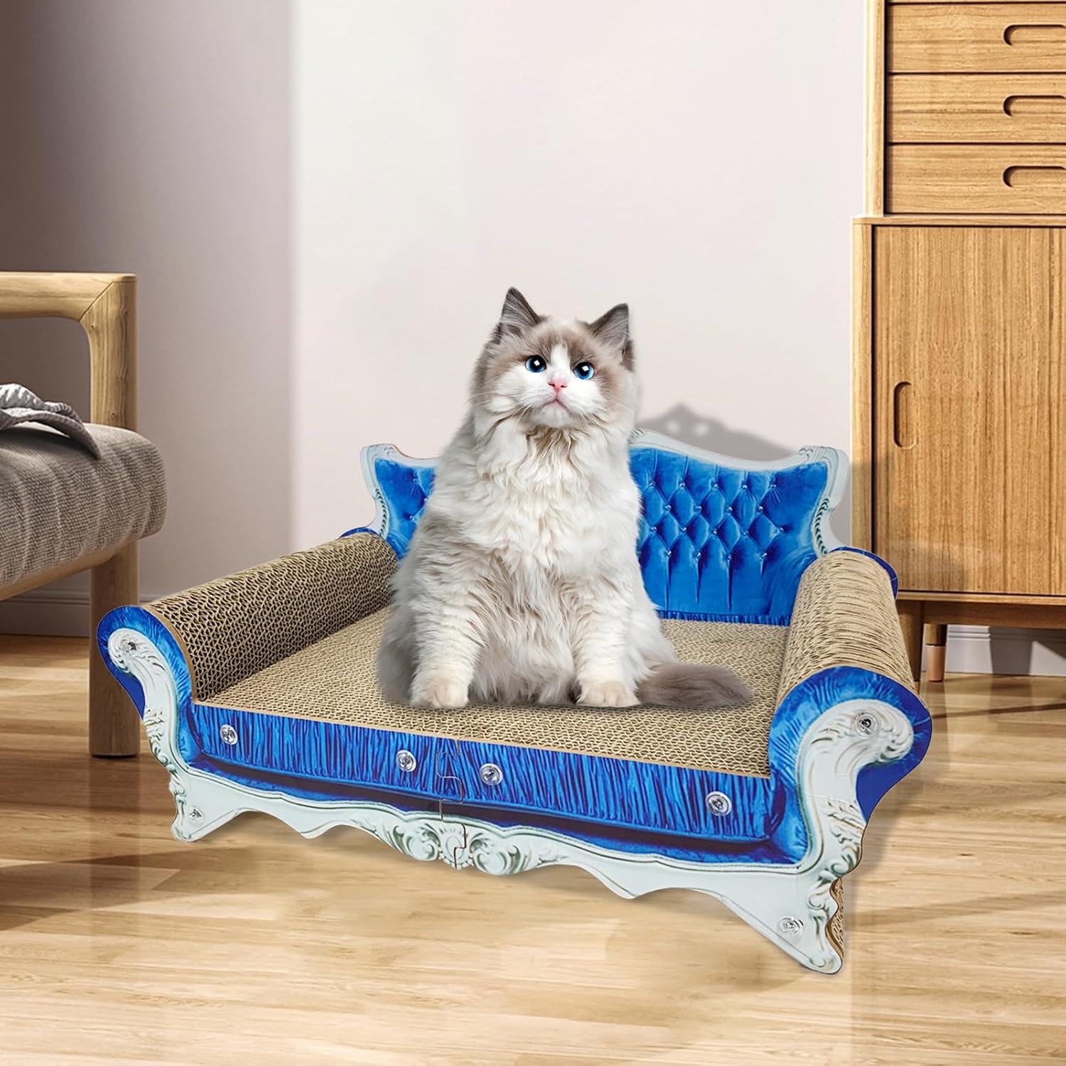 Luxury Cardboard Cat Scratcher Sofa Bed, Couch Shaped Cat Scratching Board, Scratch Lounge with Catnip, Scratcher for Indoor Cats Kittens Kitties - Happypetzone.online - Image 8