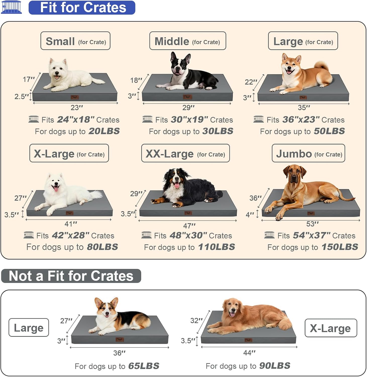 Outdoor Orthopedic Dog Bed, Waterproof Dog Bed for Large Dogs 36x27 Inch, Egg Crate Foam Pet Mat with Washable Removable Oxford Cooling Cover, Grey - Happypetzone.online - Image 2