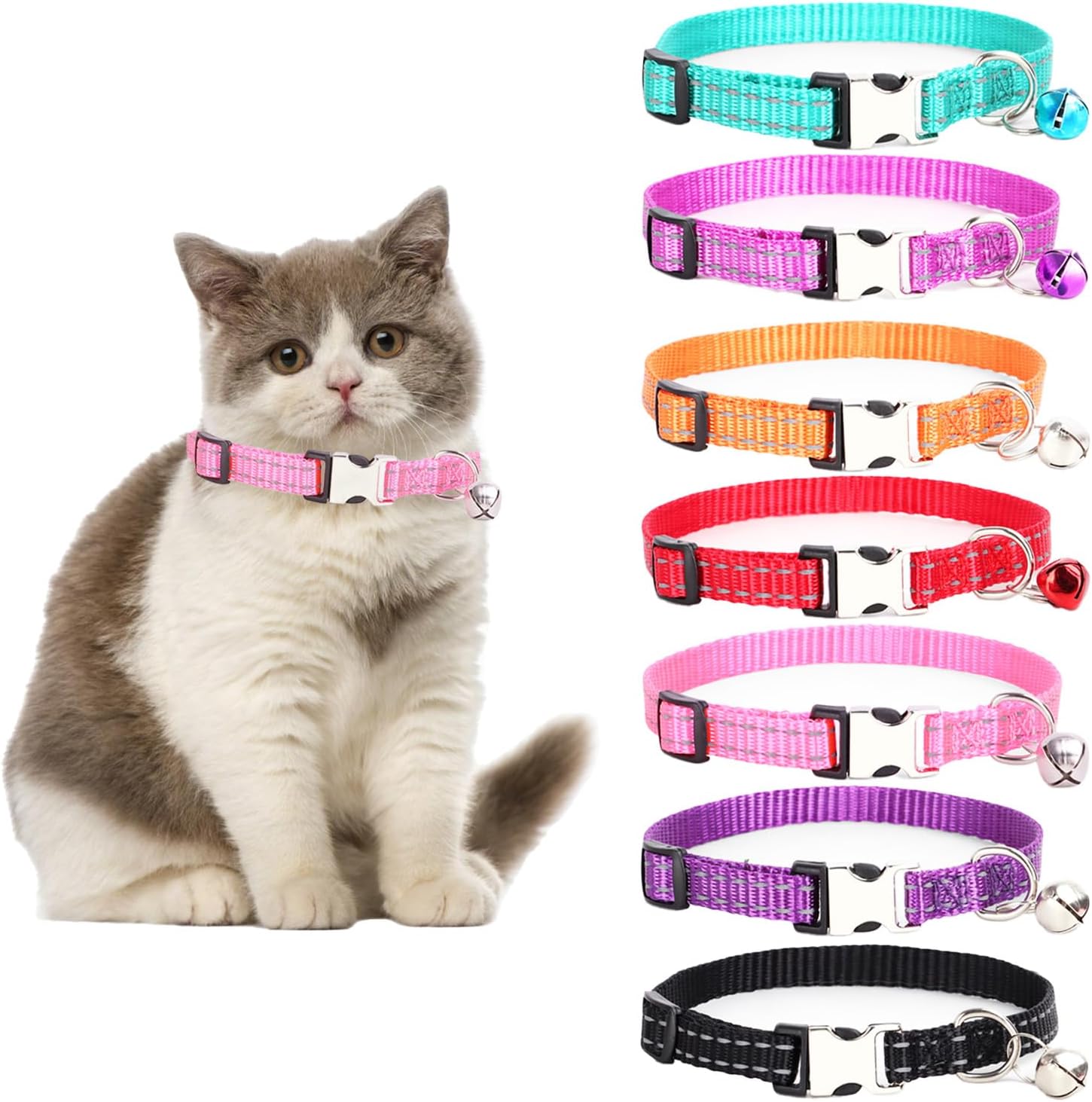 Custom Engraved Cat Reflective Collars with Name & Phone Number,Personalized Adjustable Buckle&Bell ID Tag Collar for Kittens&Cats - Happypetzone.online - Image 4