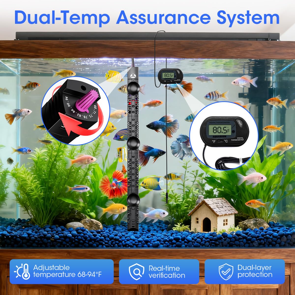 MQ Submersible Aquarium Heater Auto Thermostat, 500W Fish Tank Heater with LCD Digital Aquarium Thermometer, Shatter-Proof and Blast-Proof - Happypetzone.online - Image 4