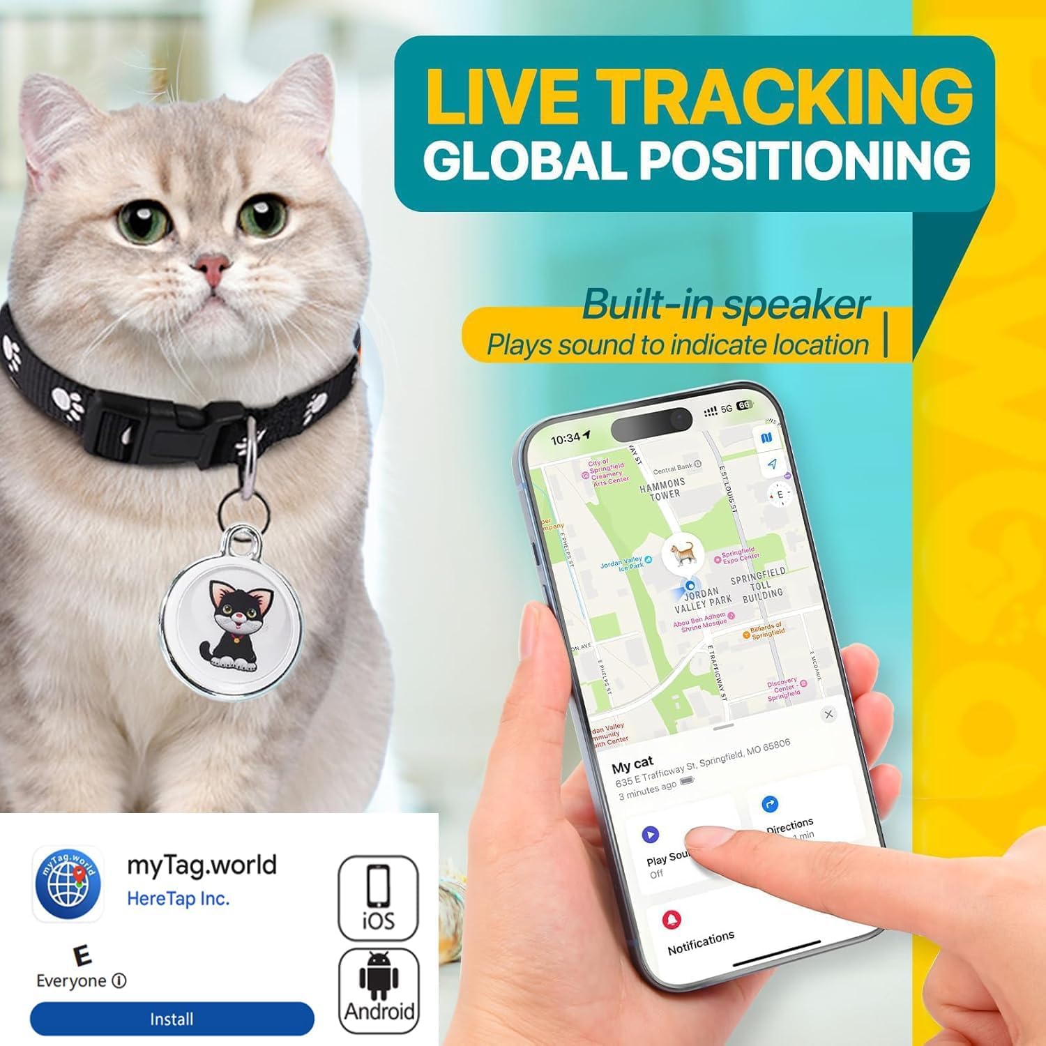 Cat Tracker Collar-Cat GPS Tracker-GPS Tracker for Cats| Dual-System Tracker | Android and iOS Universal | No Monthly Fee | Waterproof | Works with Any Collar - Happypetzone.online - Image 2