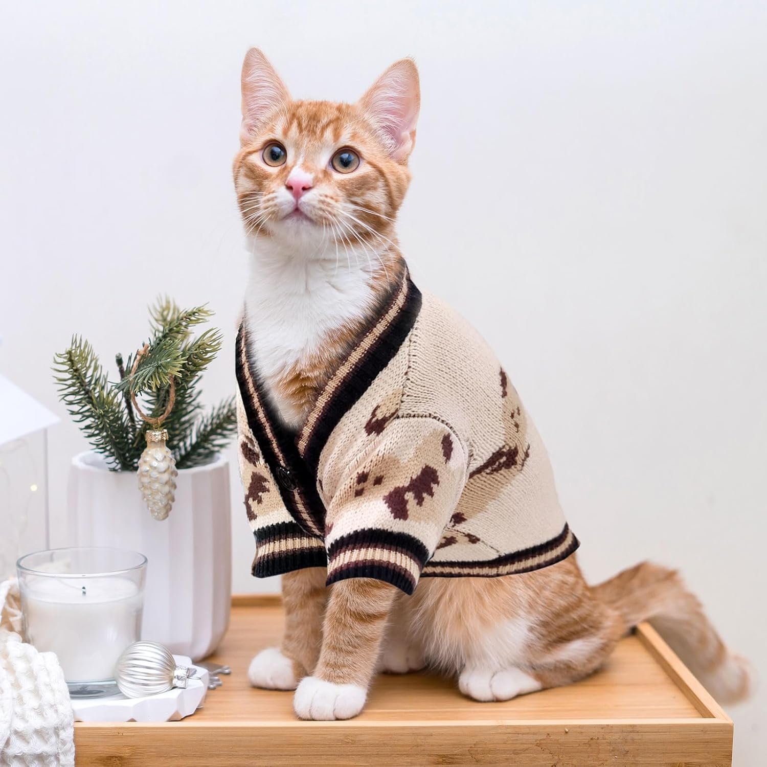 ABRRLO Small Dog Sweaters Cute Bear Dog Cardigans Clothes for Small Medium Dogs Boy Girl Puppy Cat Knitting Cardigan Outfits Dogs Autumn Coats Warm Pet Doggy Clothes Soft Knitwear Apparel (Beige,M) - Happypetzone.online - Image 7