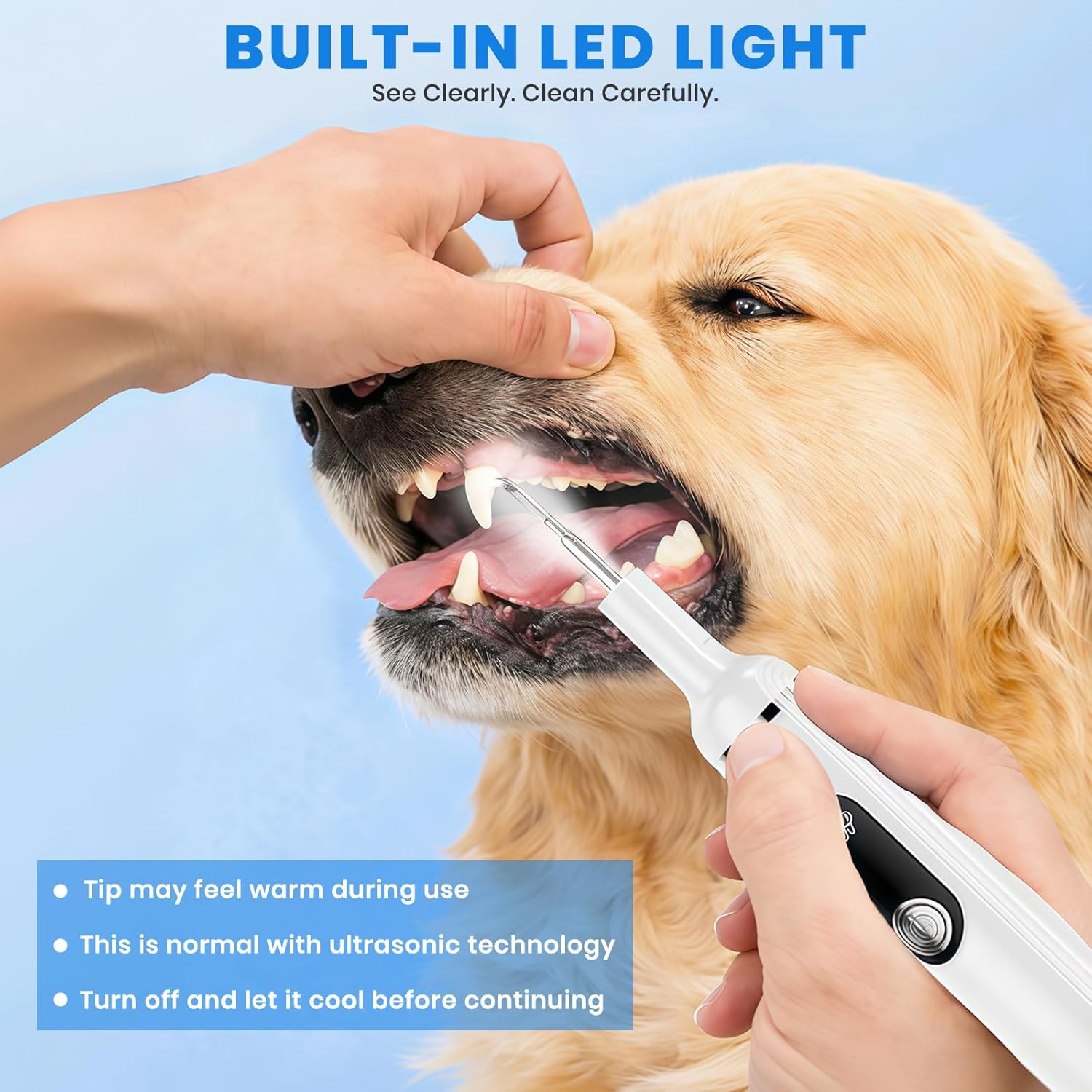 Dog Plaque Remover for Teeth,Pet Tooth Cleaner with LED Light,Cleaning Kit for Tartar and Stains,5 Adjustable Modes,Pet Teeth Cleaning kit,Suitable for Dogs and Cats (White) - Happypetzone.online - Image 5