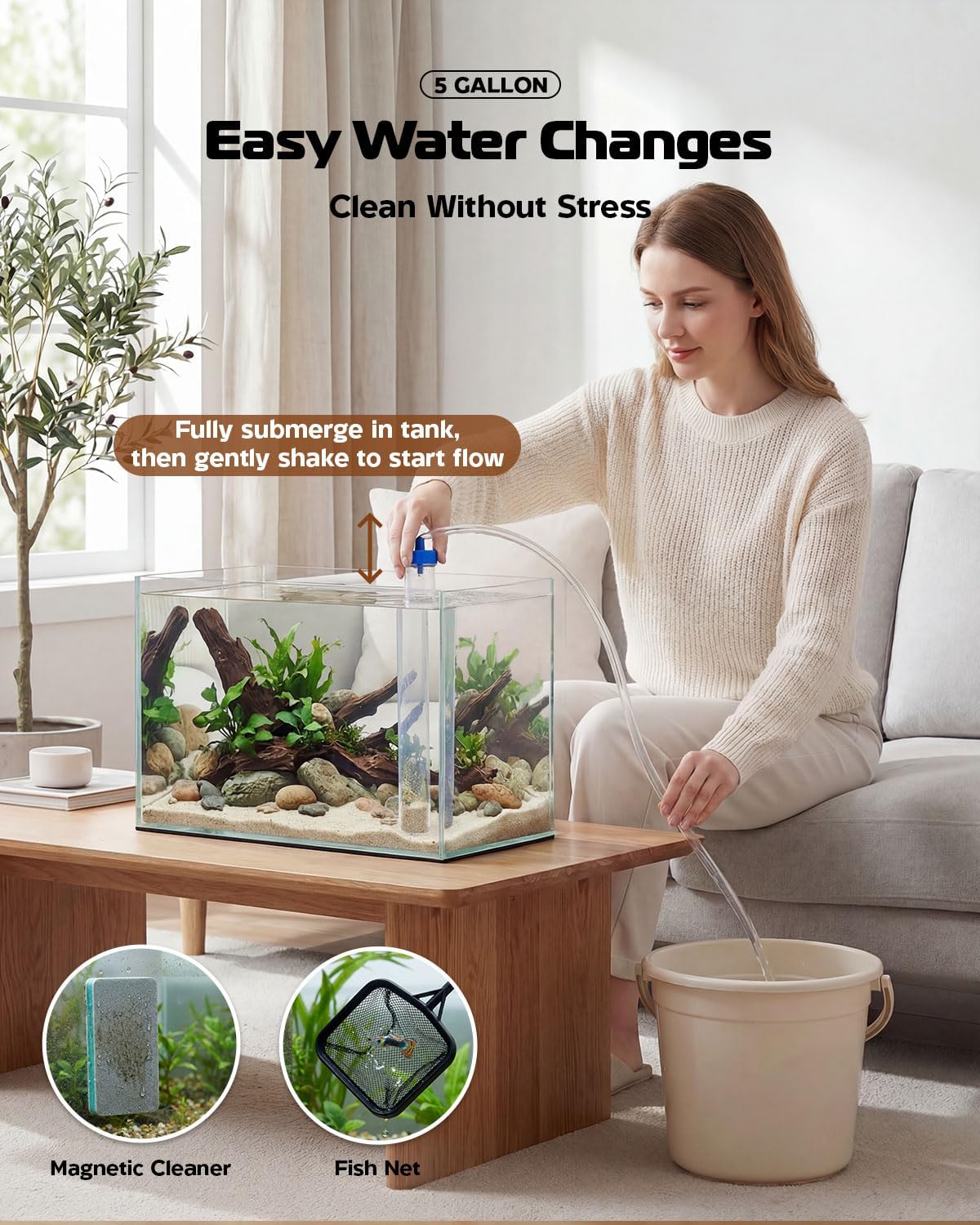 Glass Fish Tank Kit, 5 Gallon Betta Fish Tank Aquarium Starter Kit with Filter, Lights, Lid, for Betta, Goldfish, Small Fish or shrimg,Clear - Happypetzone.online - Image 6