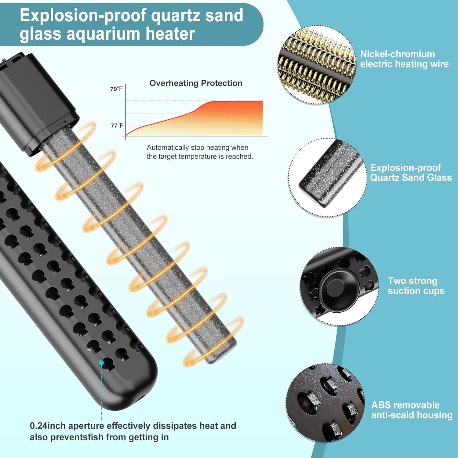 100W Aquarium Heater for 10-20 Gallon with Auto Shut-Off When Leaving Water—Submersible Fish Tank Heater, Dry-Burn & Overheat Protection, Explosion-Proof, Freshwater Saltwater Turtle Tank - Happypetzone.online - Image 4
