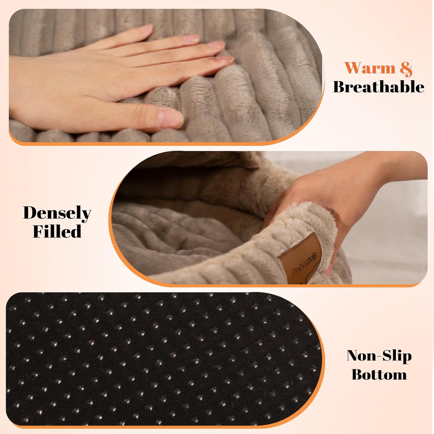 CHEERPALS Cat Cave Bed for Indoor Cats, Washable Covered Cat Bed Hooded Kitty Bed Soft Fluffy Pet Bed for Puppy and Small Dog(Khaki) - Happypetzone.online - Image 4