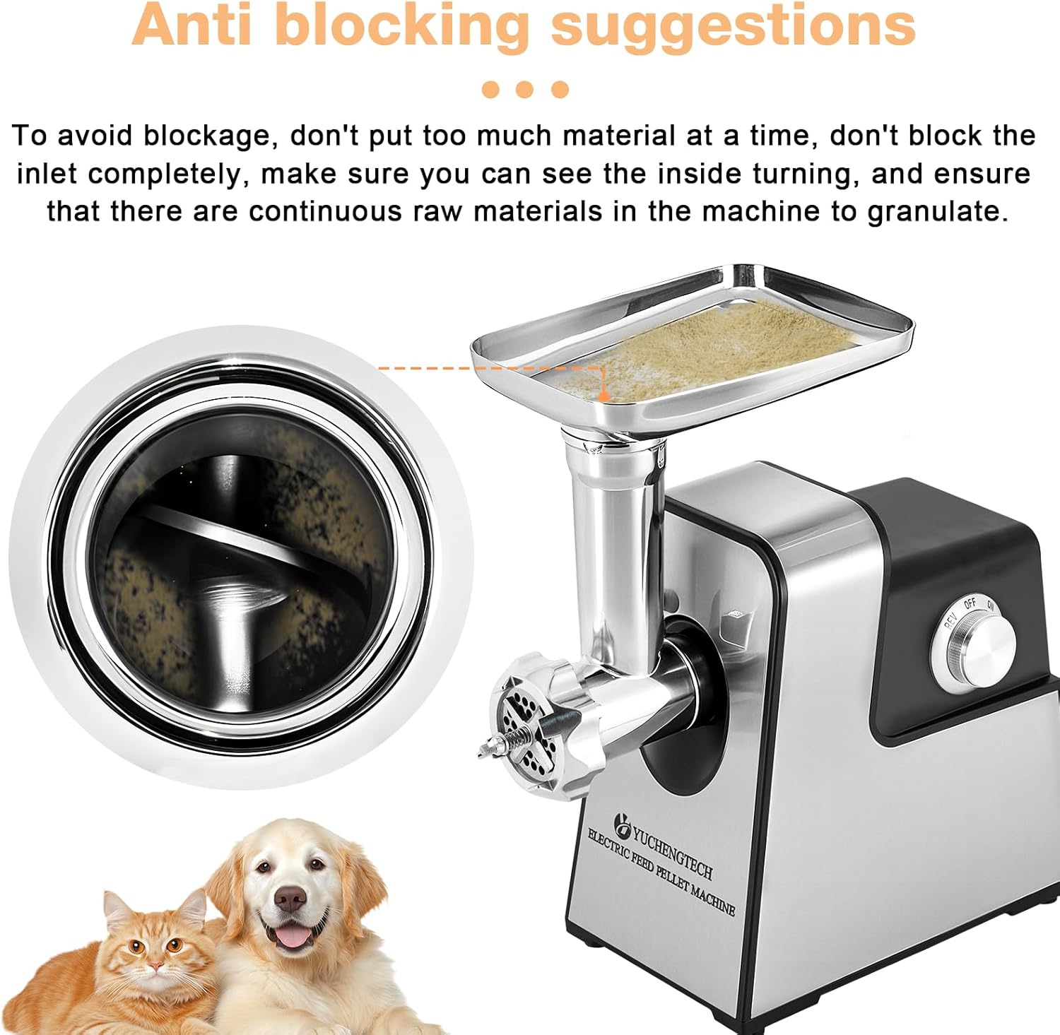 YUCHENGTECH Electric Animal Feed Pellet Machine Pet Food Pellet Machine for Making Cat Dog Bird Fish Feed with 3mm/5mm/7mm Molds 500W 110V - Happypetzone.online - Image 5