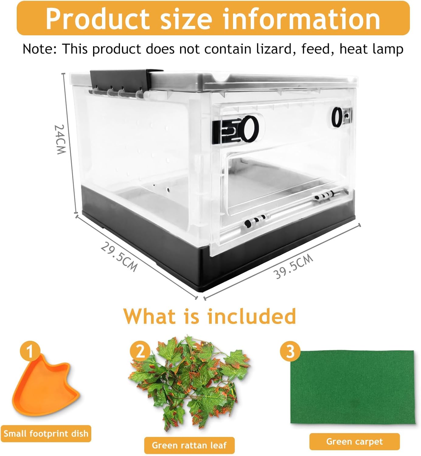 RunDuck Foldable Reptile Terrariums Kits with Plant, Feeding Bowl, Carpet, Easy to Carry, Easy to Move with Wheels, Heat-Resistant Material, Suitable for Lizard Tortoise Leopard Gecko (Black) - Happypetzone.online - Image 2