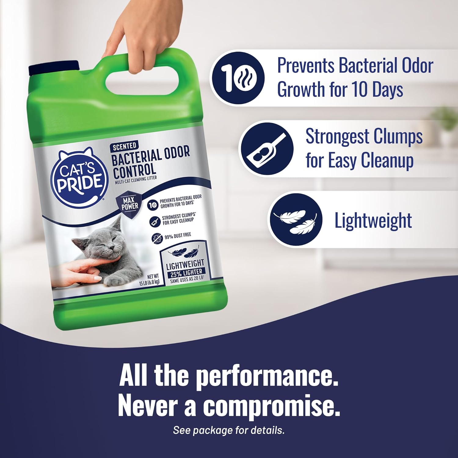 Cat's Pride Max Power: Bacterial Odor Control - Up to 10 Days of Powerful Odor Control - Strong Clumping - 99% Dust Free - Multi-Cat Litter, Scented, 15 Pounds - Happypetzone.online - Image 4