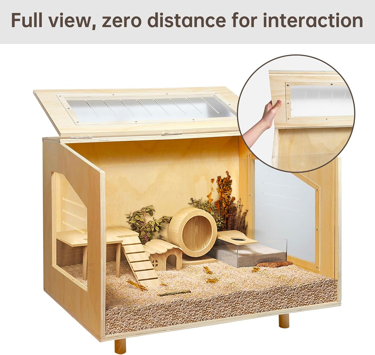 Wooden Hamster Cage - 24 inch Guinea Pig Cage Clear Small Animal cage with Open top Hamster Habitat Wooden Frame with Acrylic Panel - Happypetzone.online - Image 5