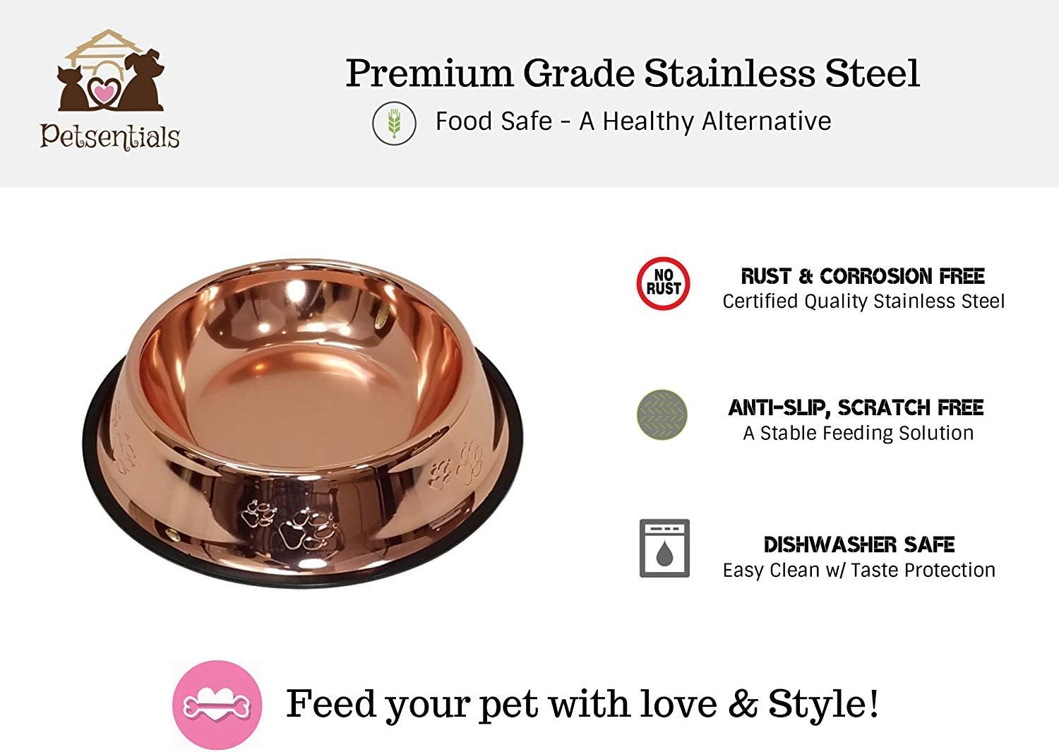 Petsentials Non-Skid Stylish Food Bowl for Your Pet, Premium Grade Stainless Steel - Elegant Bronze | Small, 18oz (2 Pack) - Happypetzone.online - Image 2