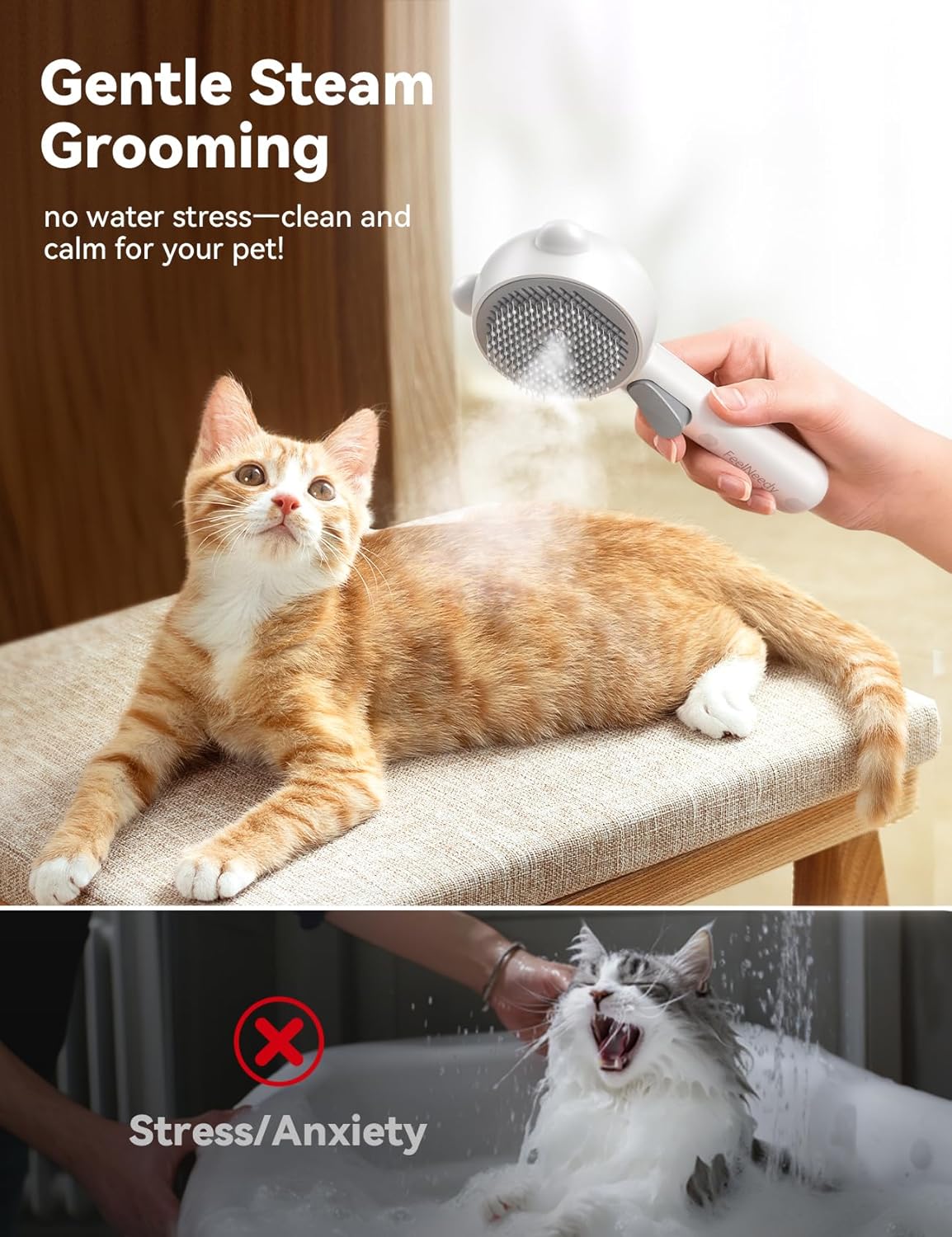 Cat Steam Brush, Brushes for Indoor Cats with Release Button, Dual Speed Spray USB Rechargeable Grooming Supplies, Cat Brush for Shedding Suitable for All Long-haired and Short-haired Pets - Happypetzone.online - Image 4