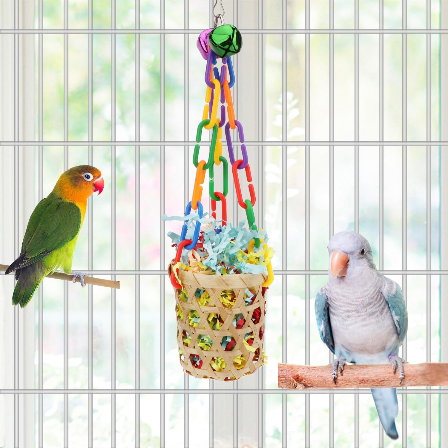 Wontee Bird Toys Colorful Shredding Crinkles Foraging Toys Natural Sola Ball for Parrots Cockatiels Conures Parakeets Budgies Senegal (Bamboo Basket (1 Pack)) - Happypetzone.online - Image 5