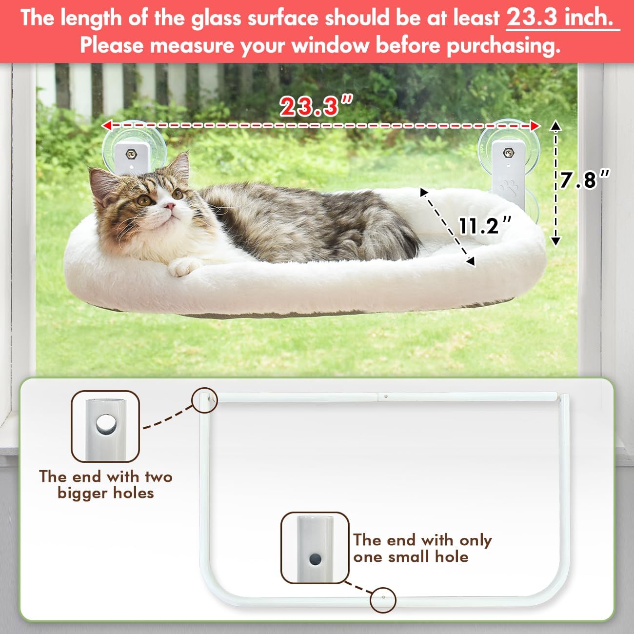 AMOSIJOY Cordless Cat Window Perch, Window Hammock for Cats with 4 Strong Suction Cups, Solid Metal Frame and Soft Cover, Indoor Cat Bed - Happypetzone.online - Image 2