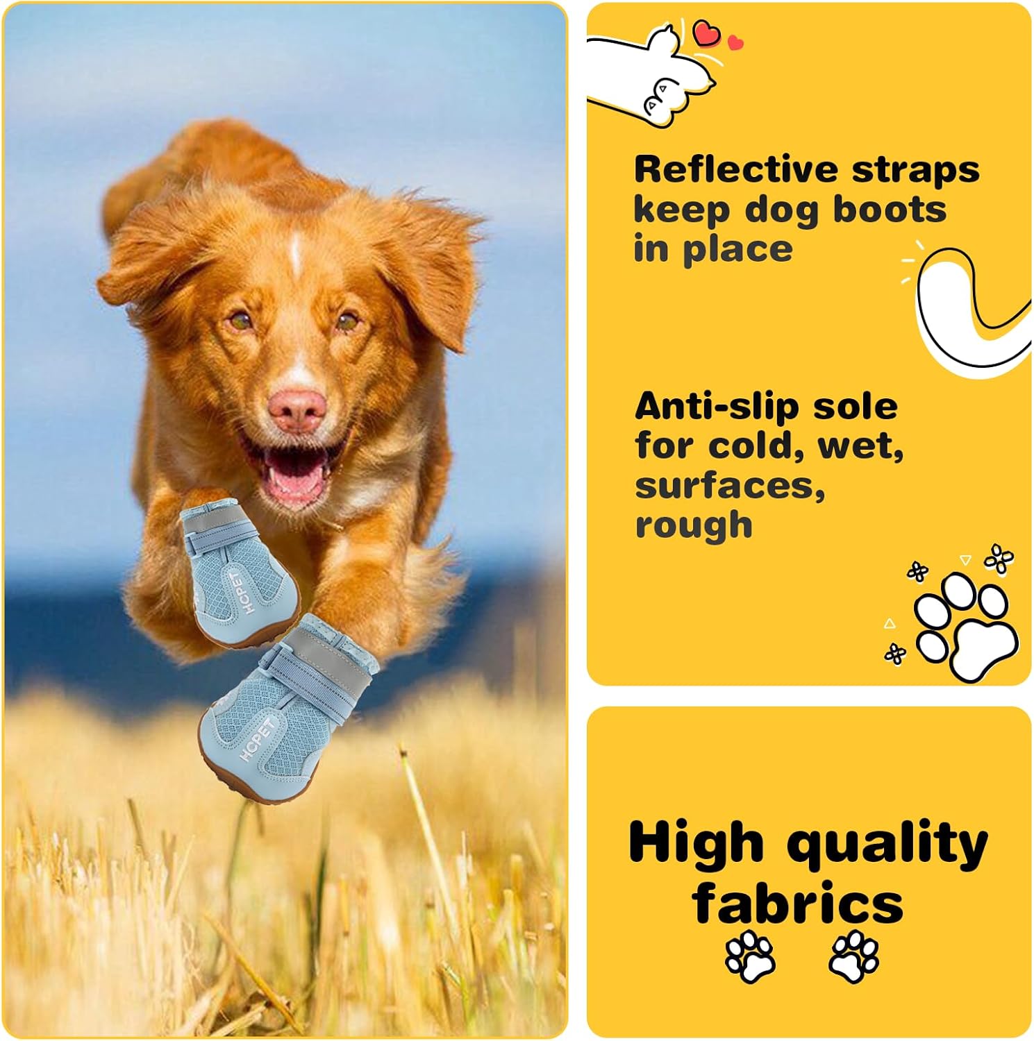 Hcpet Dog Boots, Dog Shoes for Large Dogs, Medium Dog Boots & Paw Protectors, Anti-Slip Dog Booties for Hot Pavement Winter Snow Hiking with Reflective Straps Blue Size 5 - Happypetzone.online - Image 4