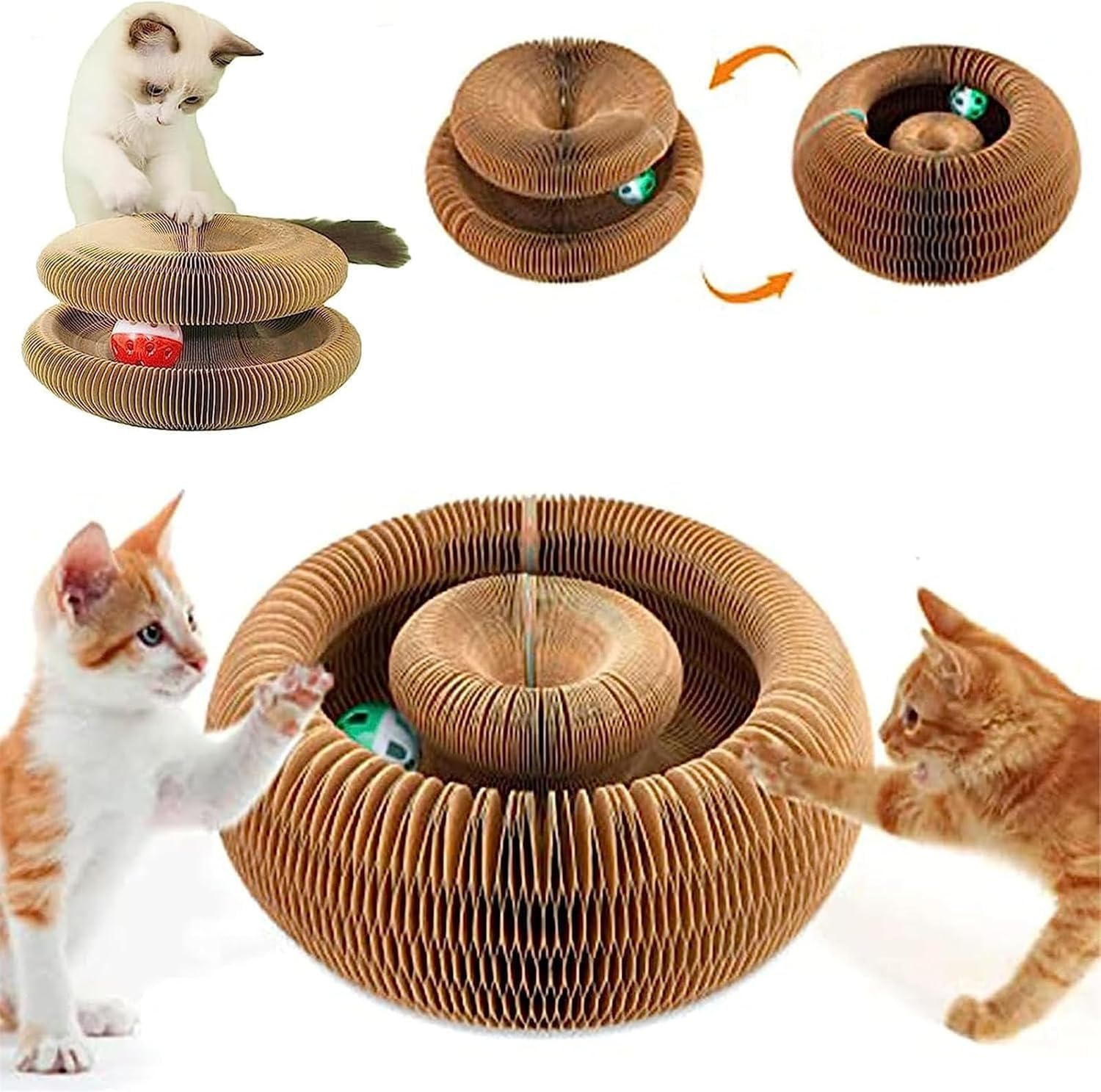 Kitty Curls Cat Toy,Magic Organ Cat Toy,Cardboard Cat Scratcher,Foldable Recyclable Cat Accordion Toy for Indoor Cat Playing,Interactive Scratch Pad with Toy Ball(1pc) - Happypetzone.online - Image 3