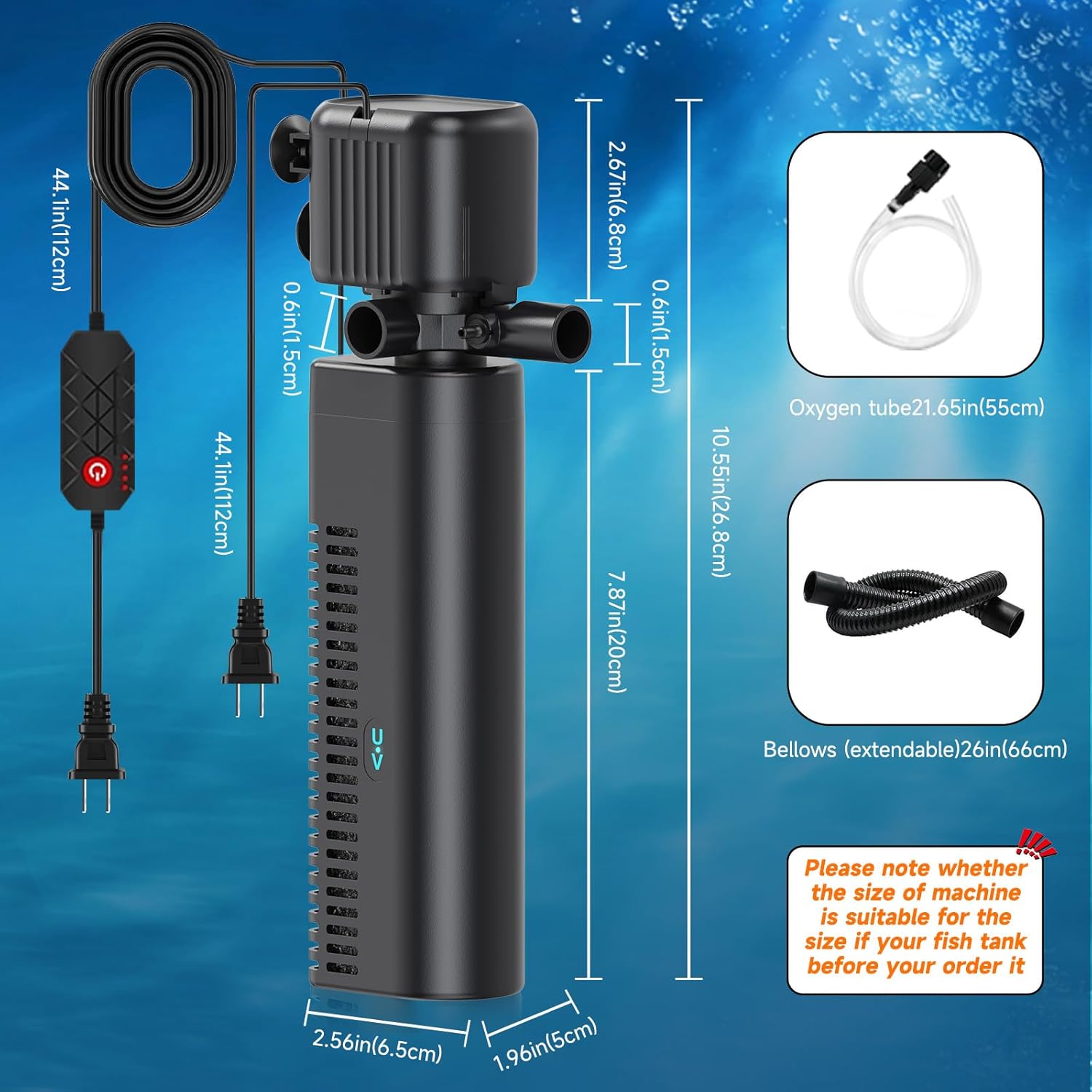 Aquarium Filter with UV, 450GPH for 40-150 Gallon Tanks, Submersible with Timer for Crystal Clear Water in Aquarium, Pond, Turtle Tank(25W ) - Happypetzone.online - Image 6