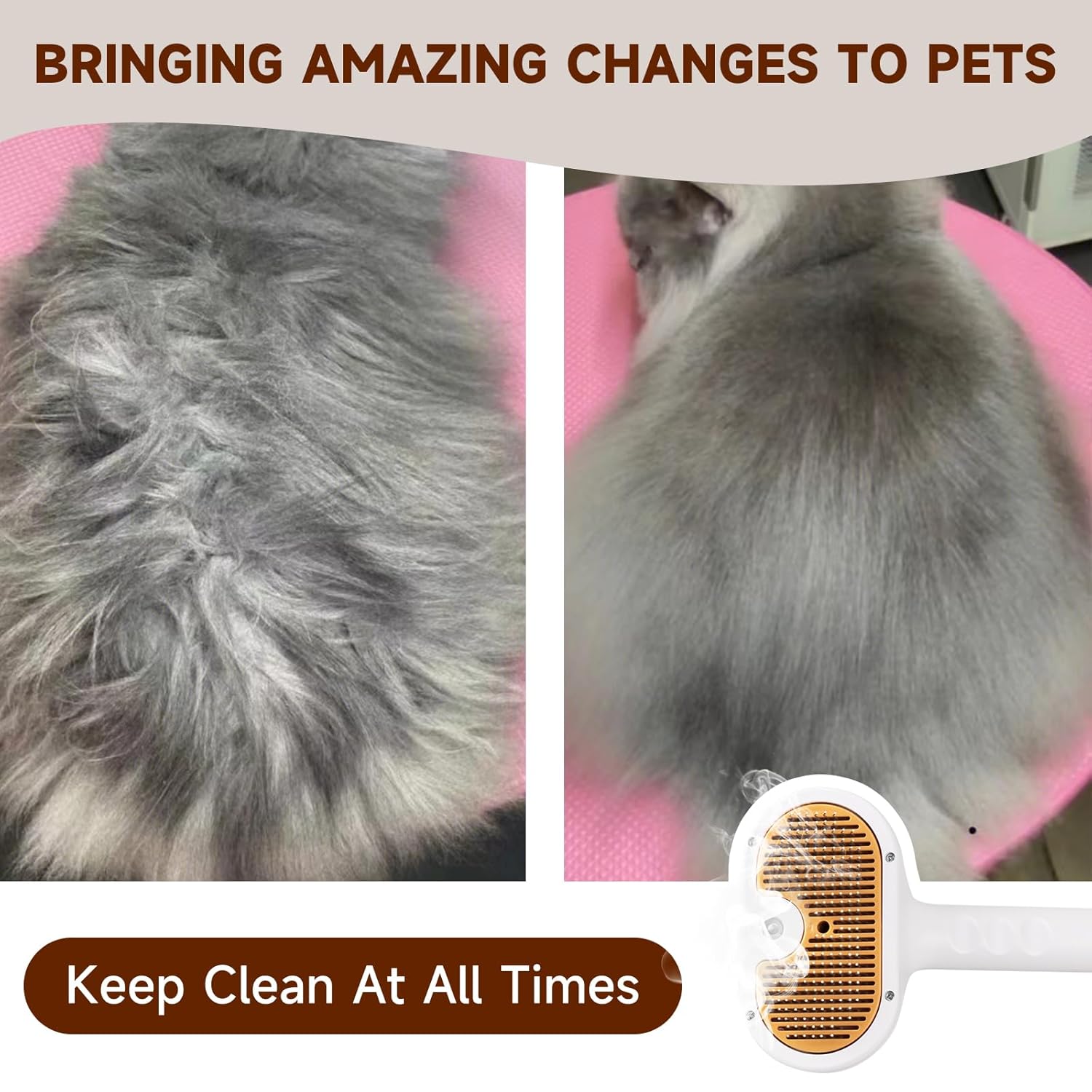 Pet Steam Brush for Dog & Cat – 3-in-1 Spray Hair Removal Comb for Shedding & Grooming, Softens Fur & Reduces Static – Water Brush for Long & Short Coats, Bath-Hating Pets, Includes Waterless Shampoo - Happypetzone.online - Image 7
