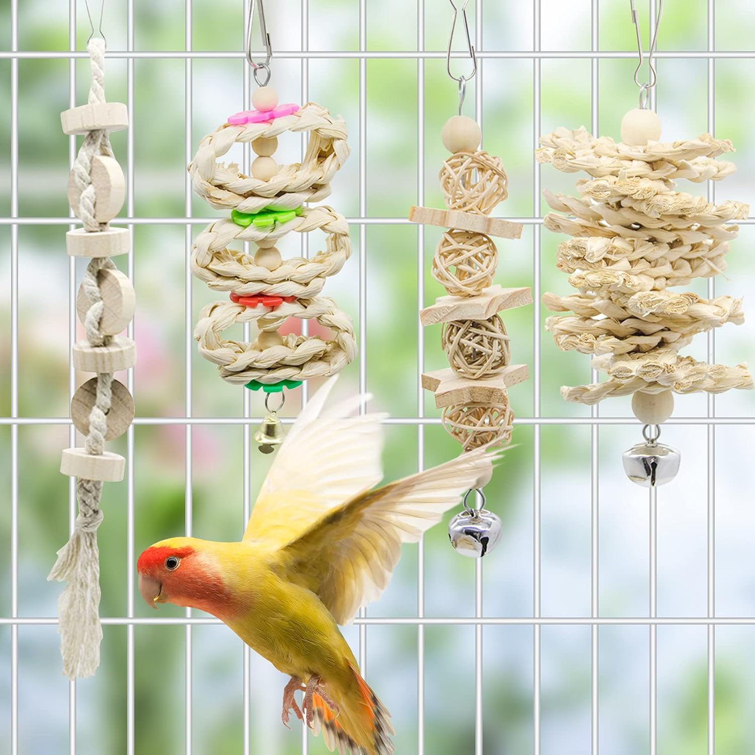 Deloky 7 Packs Bird Parrot Swing Chewing Toys-Hanging Bell Bird Cage Toys Suitable for Small Parakeets, Cockatiels, Conures, Finches,Budgie,Macaws, Parrots, Love Birds - Happypetzone.online - Image 6