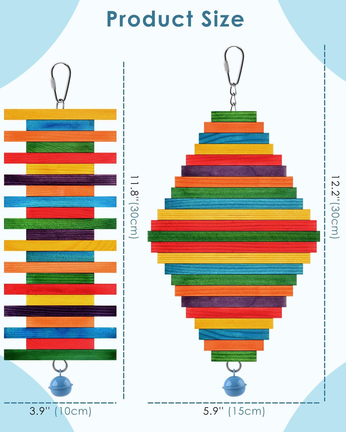 Bissap 2 PCS Bird Chew Toys, Multicolored Bagel Cascade Bird Parrot Chewing Sticks Biting Wooden Blocks Toy for Small Medium Conure Parakeet Cockatiels Lovebird Similar Sized Pet Birds - Happypetzone.online - Image 2