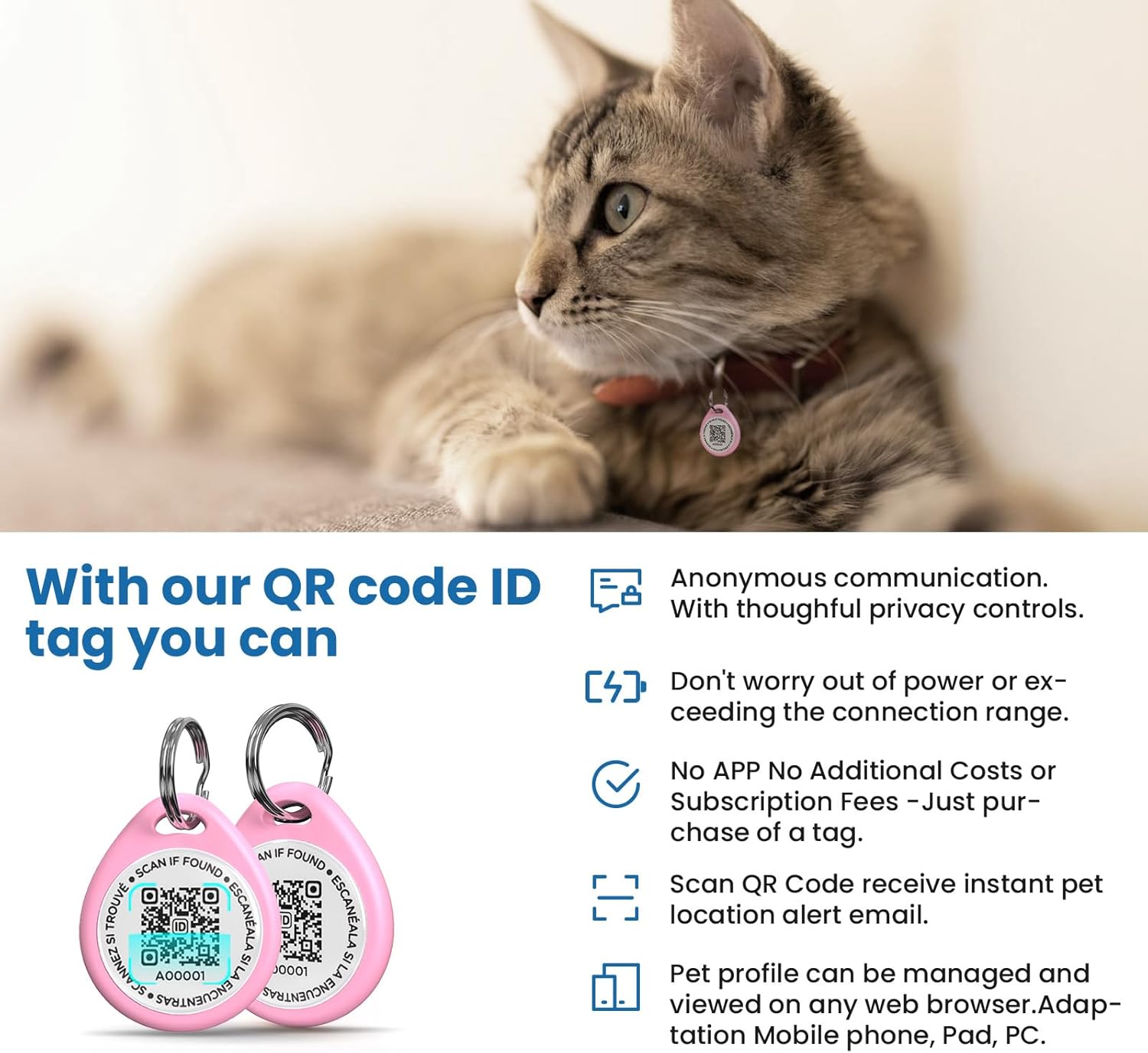 Cat Tags Personalized Small, QR Code Cat Name Tags for Kitten Collar, Scan Location Alerts, Pink S - Happypetzone.online - Image 6