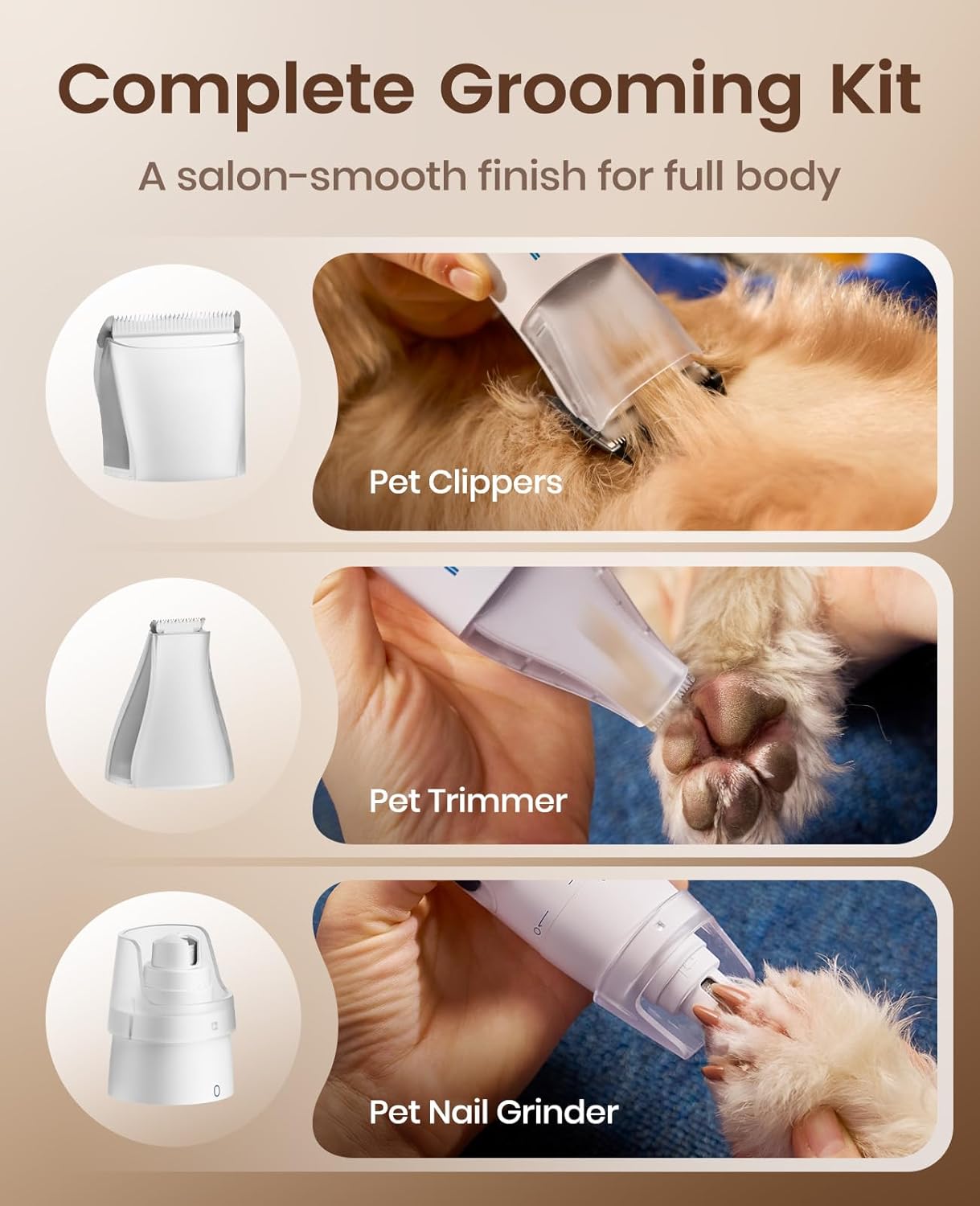 oneisall Dog Grooming Vacuum, 15000Pa Pet Vacuum Kit Shedding 99% Pet Hair, Dog Grooming Clippers with Trimmer Nail Grinder, ≤ 59dB Quiet Brush with 6 Tools, 2L Canister for Home Cleaning,Cozy SE 2 - Happypetzone.online - Image 6