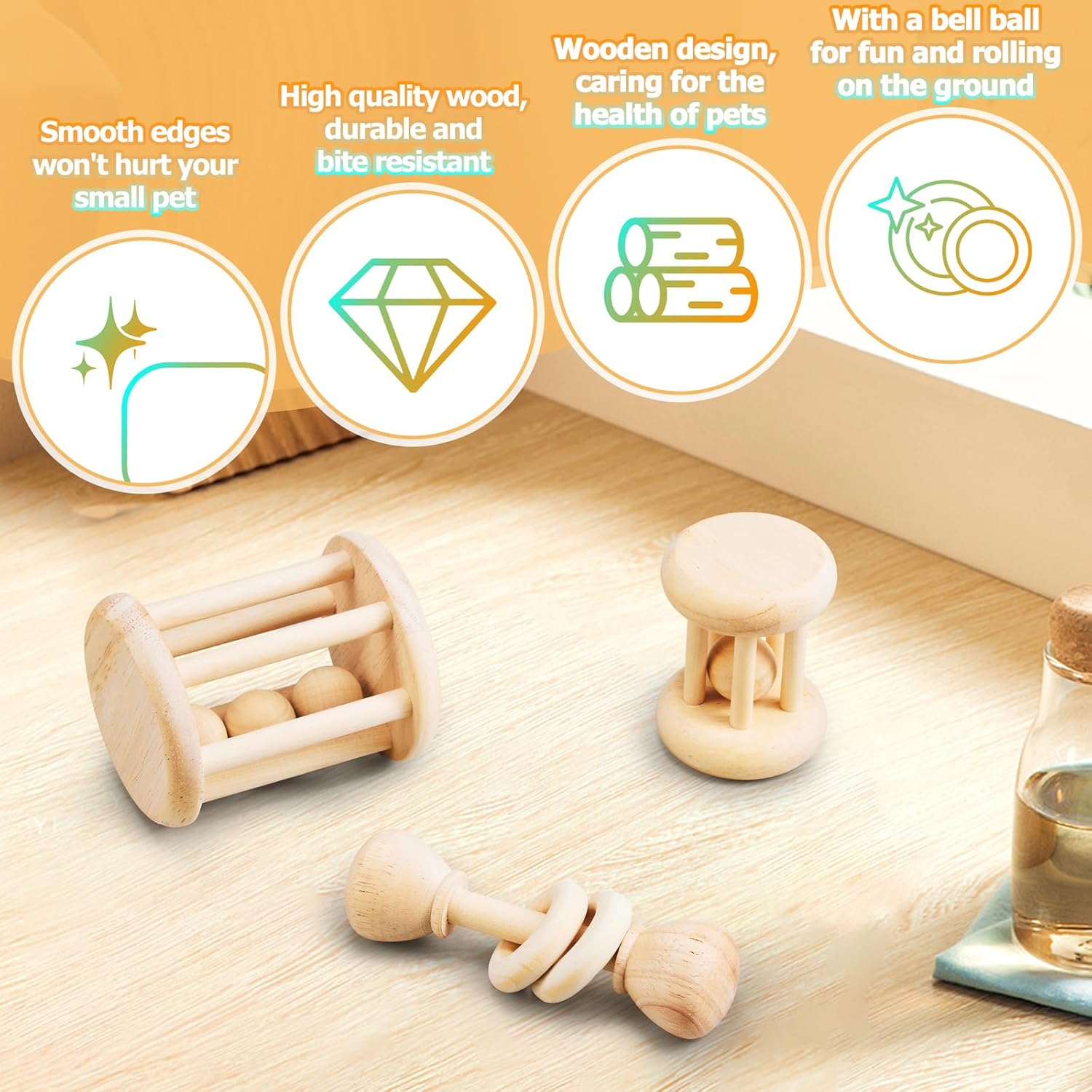 AOWPFVV 3 Pcs Natural Wooden Bunny Toys, Safe Rabbit Toys for Guinea Pig Chinchillas Hamsters Small Animals Playing Teeth Grinding Indoor Outdoor - Happypetzone.online - Image 2