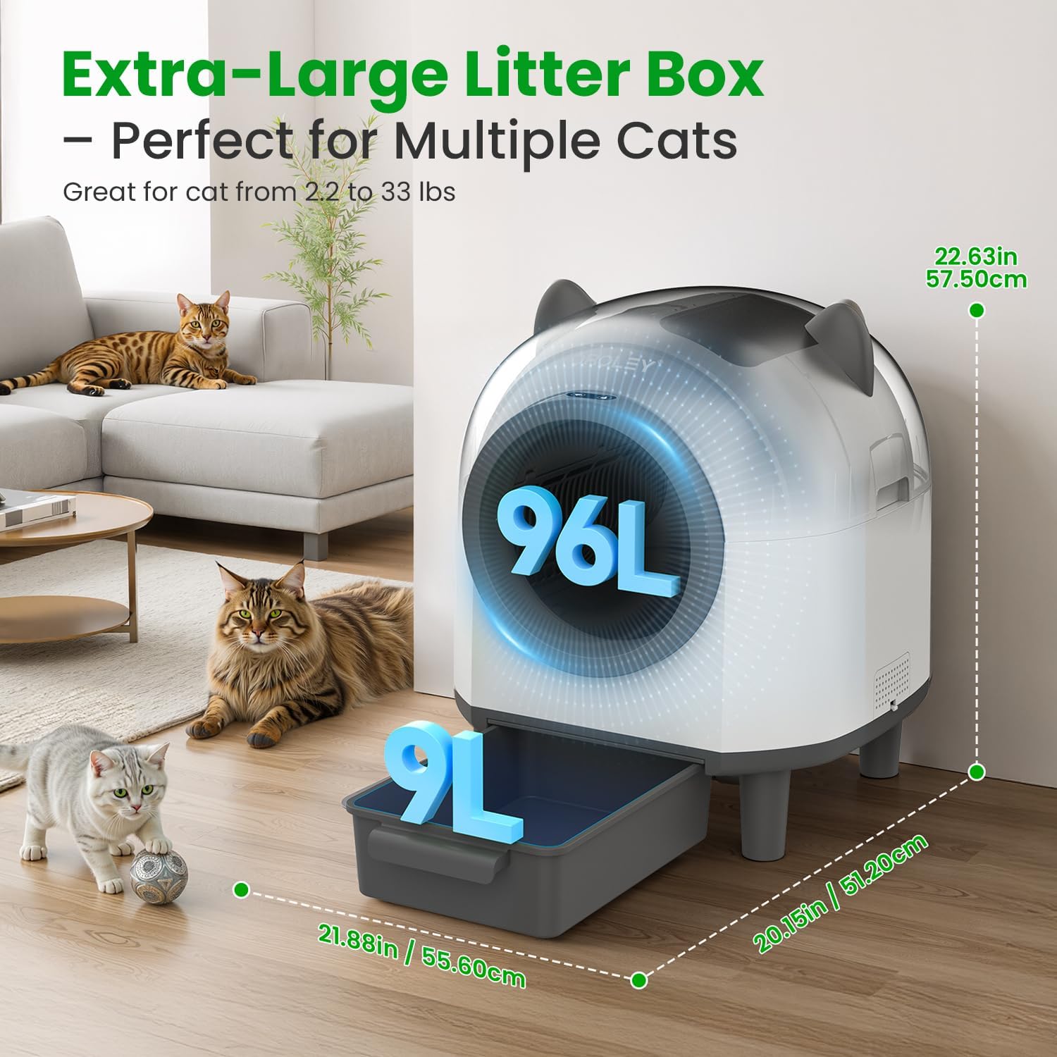 OROLEY Self Cleaning Litter Box, Automatic Litter Box,Odor Control Robot, Cat Ears Design,APP Real-Time Monitor, Cat Litter-Boxs for Multiple Cats,Infrared Safety Sensor, with 1 Trash Bag - Happypetzone.online - Image 6