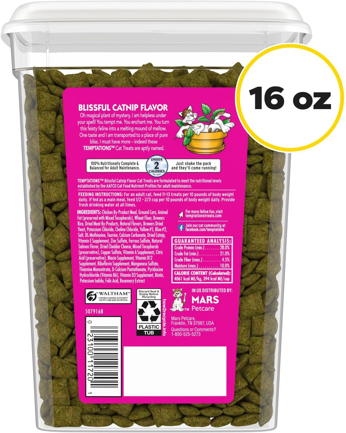 Temptations Cat Treats, Classic Crunchy and Soft Cat Treats, Blissful Catnip Flavor, Catnip Treats, 16 oz. Tub - Happypetzone.online - Image 2