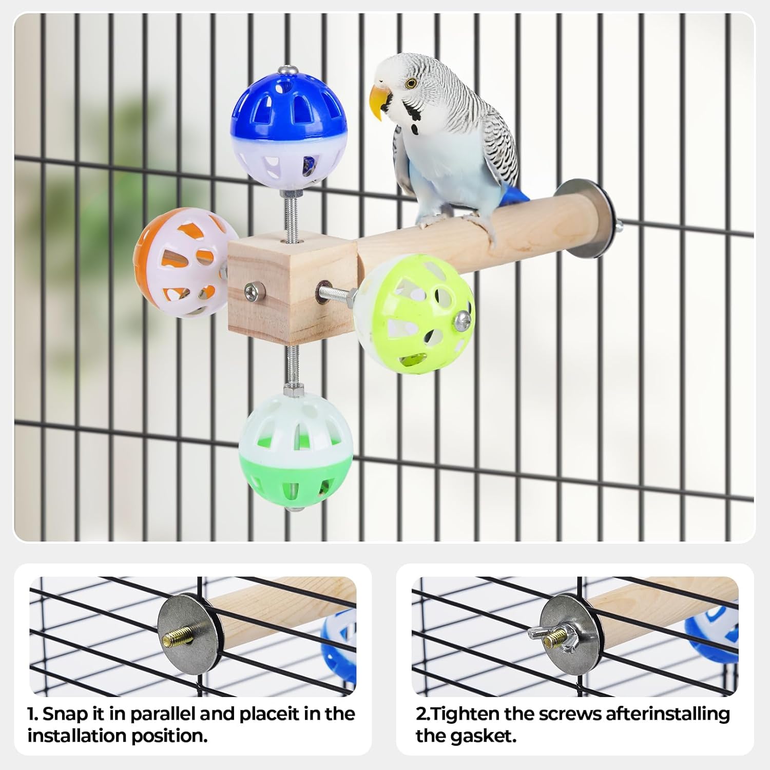 Bird Stand Perch Toy with Rotating Balls, Bird Toys for Parakeets, Ideal for Parakeets, Cockatiels & Lovebirds (NOT for Too Small BIRDCAGES - Avoid Unwanted Returns)(1PCS) - Happypetzone.online - Image 2