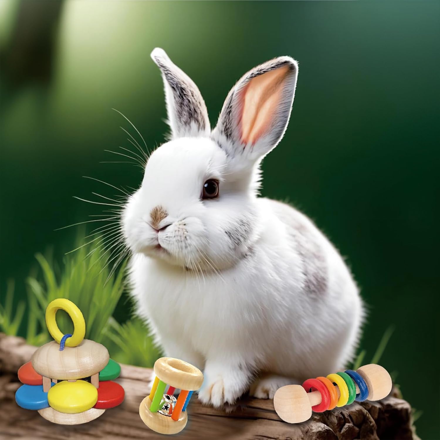 QWR 9PCS Wooden Bunny Toys,Safe Rabbit & Guinea Pigs Teeth Grinding Toy for Chinchillas, Hamsters & Small Animals - Indoor & Outdoor - Happypetzone.online - Image 9