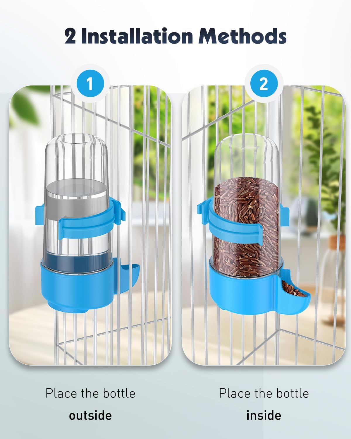 Pawfly Auto Bird Waterer, 2-Pack Cage Dispenser Feeder for Parrots, Hamsters - Small Bird Accessories for Cockatiel, Budgie, Lovebirds (White/Blue) - Happypetzone.online - Image 5