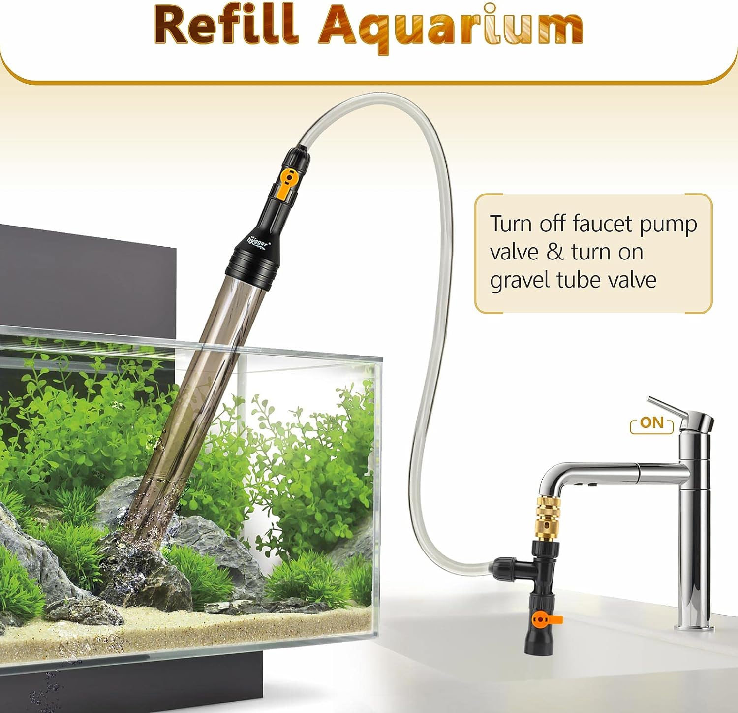 hygger Bucket-Free Aquarium Water Change Kit Metal Faucet Connector Fish Tank Vacuum Siphon Gravel Cleaner with Long Hose 25FT Drain & Fill - Happypetzone.online - Image 4